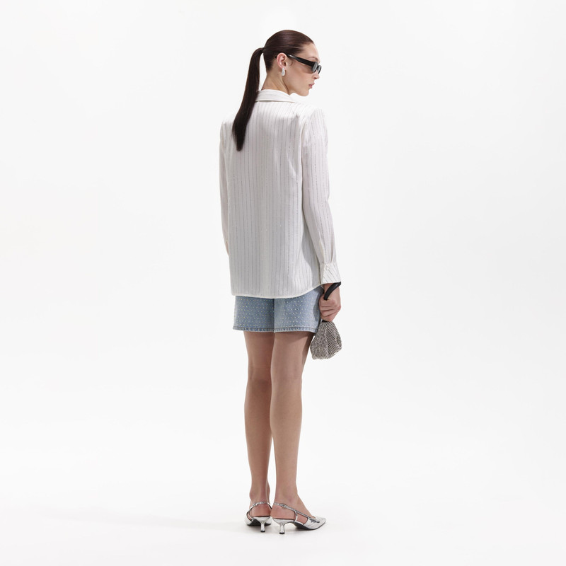 self-portrait White Rhinestone Stripe Shirt outlook