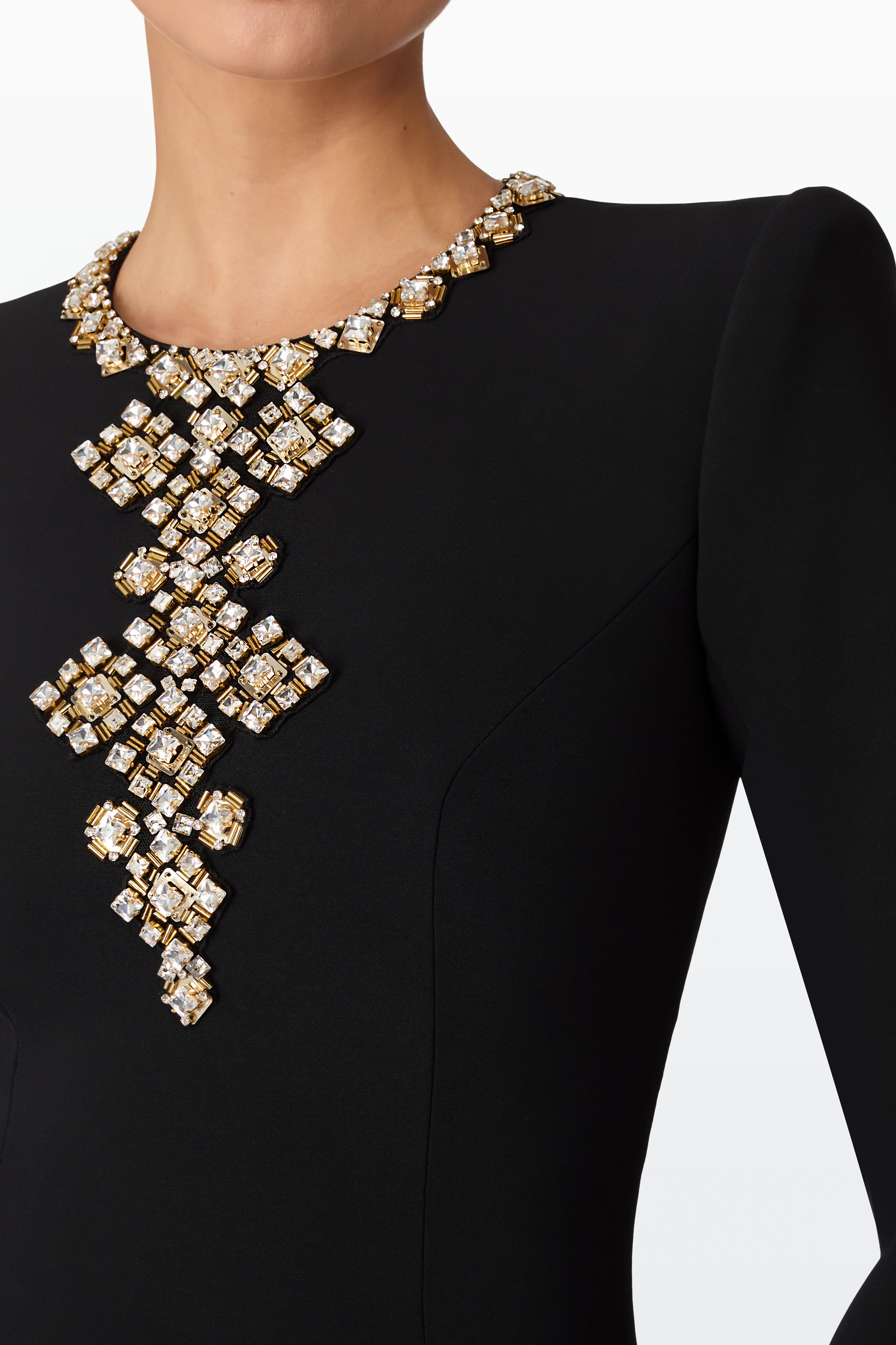 Jenny Packham Margoni Bell-Sleeve Embellished Midi Dress in Liquorice at Nordstrom - 4