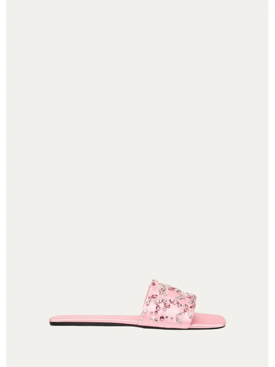 Embellished Satin Slide Sandals - 1