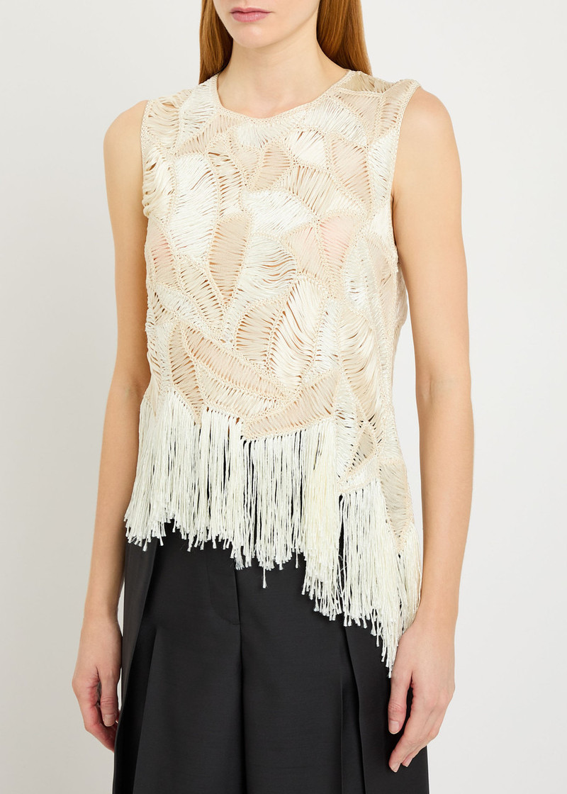 HEIRLOME Heirlome Maureen Asymmetric Fringed Silk top outlook