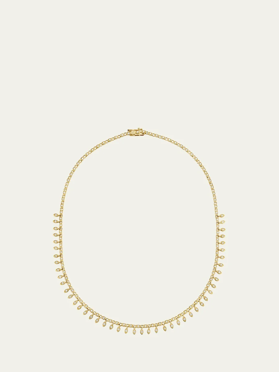 14K Yellow Gold Diamond Marquise Fringe Necklace - 1