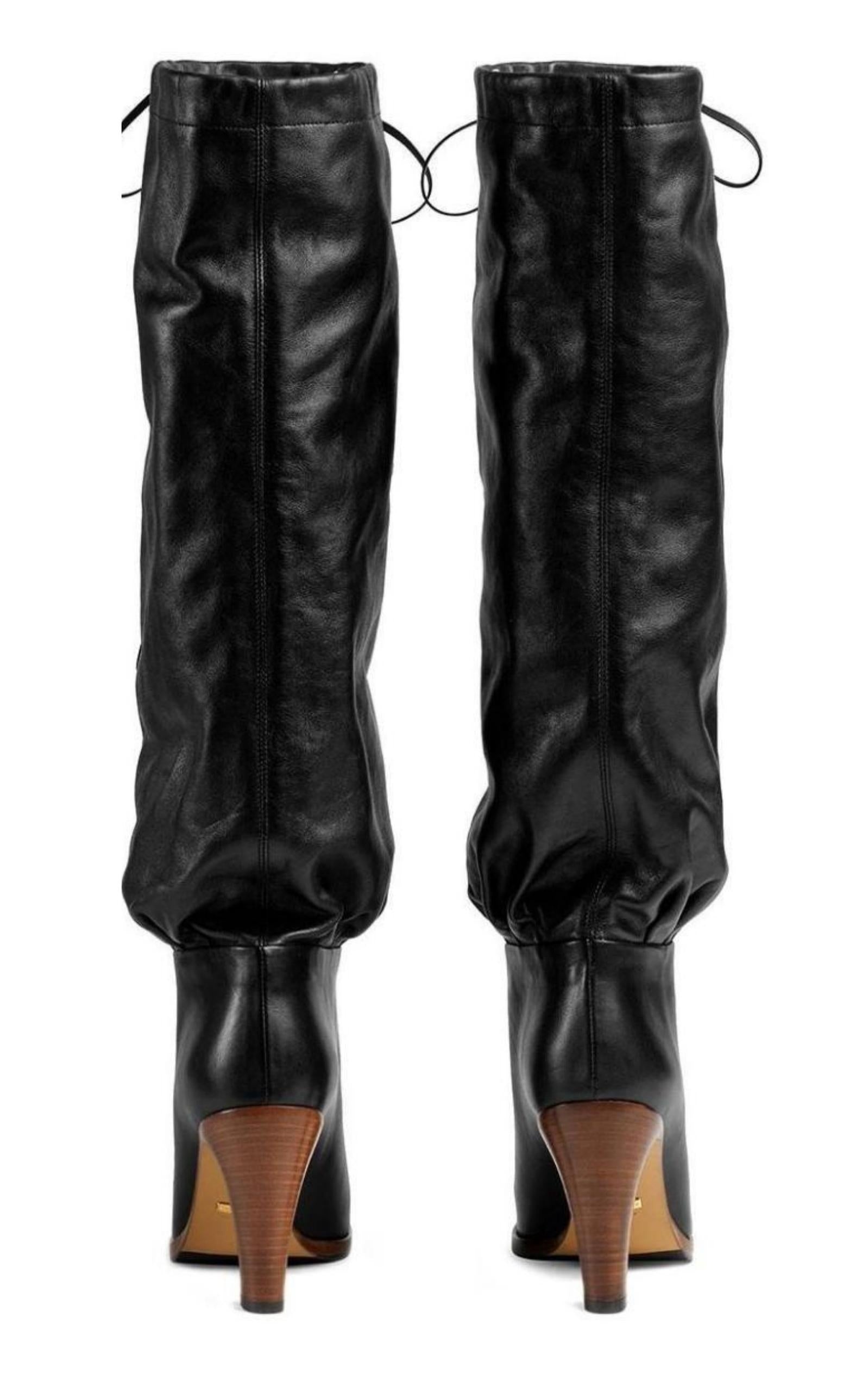 Black Leather Mid-heel Boot - 4