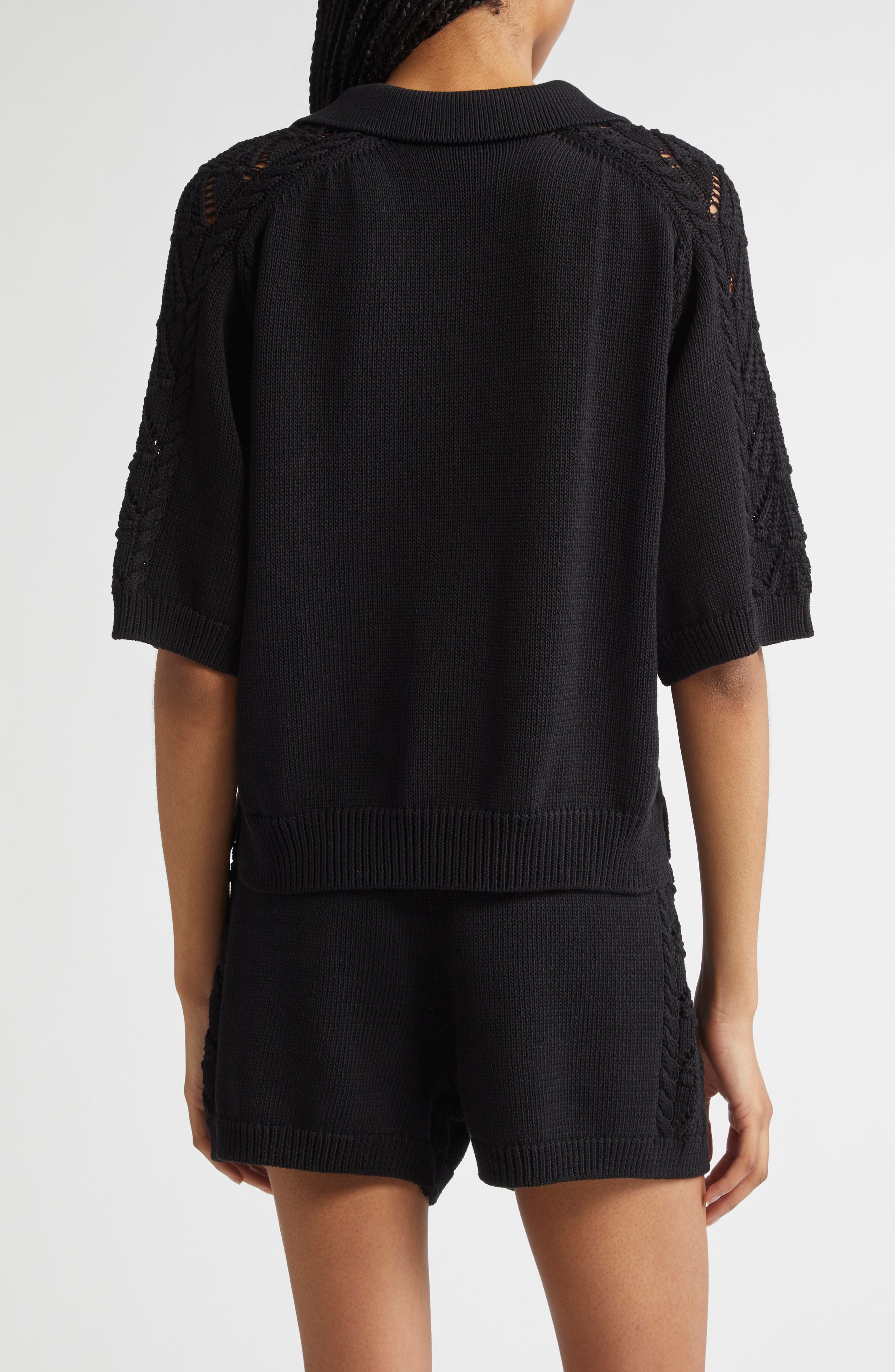 LOULOU DE SAISON Kina Johnny Collar Cotton Sweater in Black at Nordstrom - 3