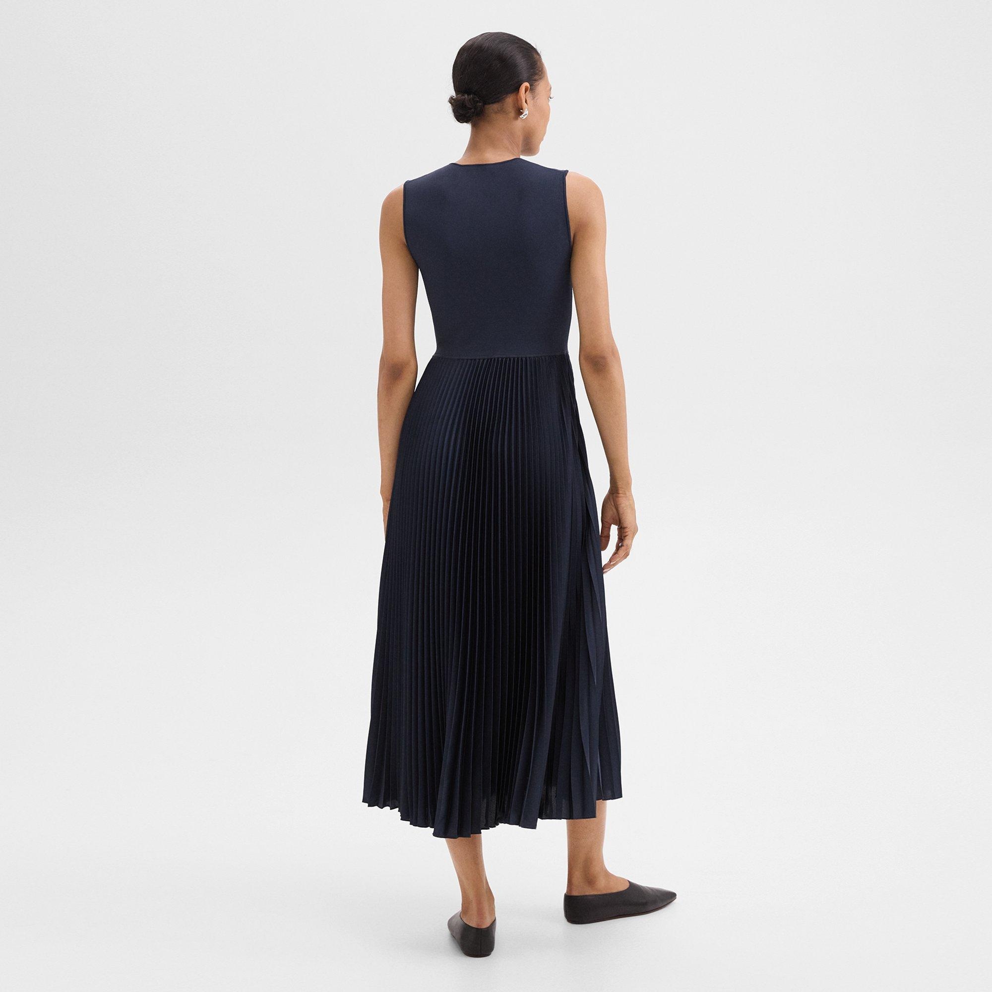 Pleated Combo Dress in Textured Satin - 4