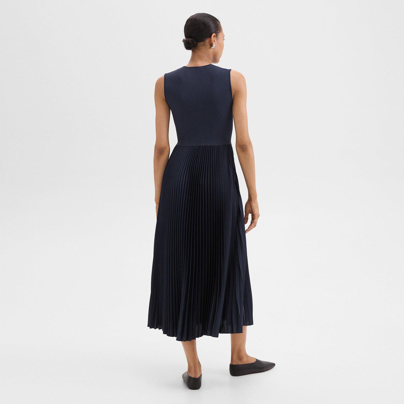 Theory Pleated Combo Dress in Textured Satin outlook
