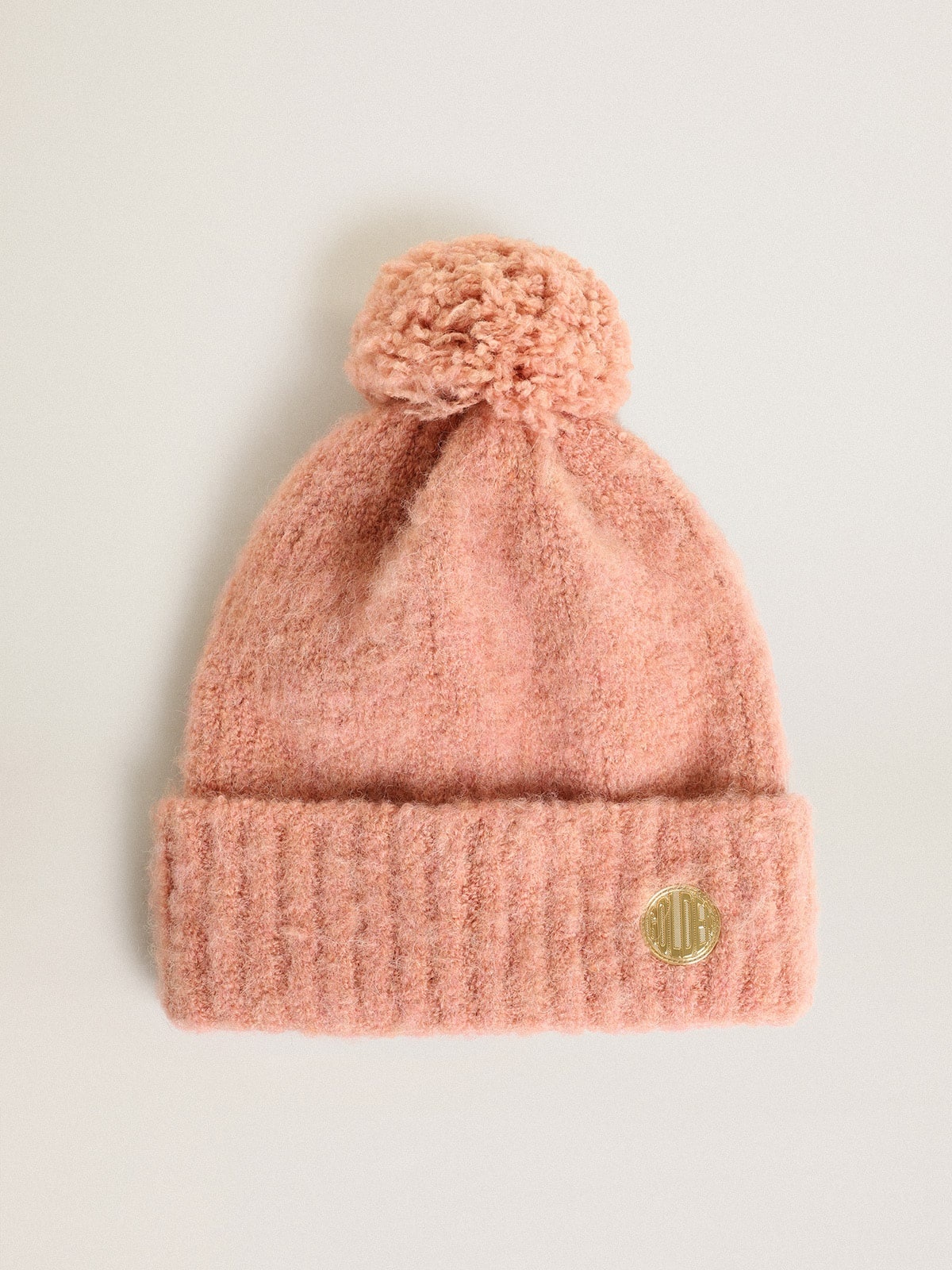 Pale pink wool beanie with pompom - 1