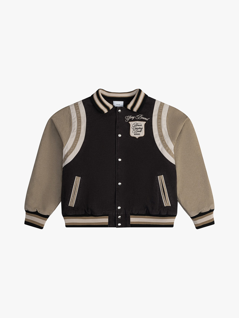 Rhude WASHED CANVAS VARSITY JACKET - RHPF23JA16163682-BKE | REVERSIBLE