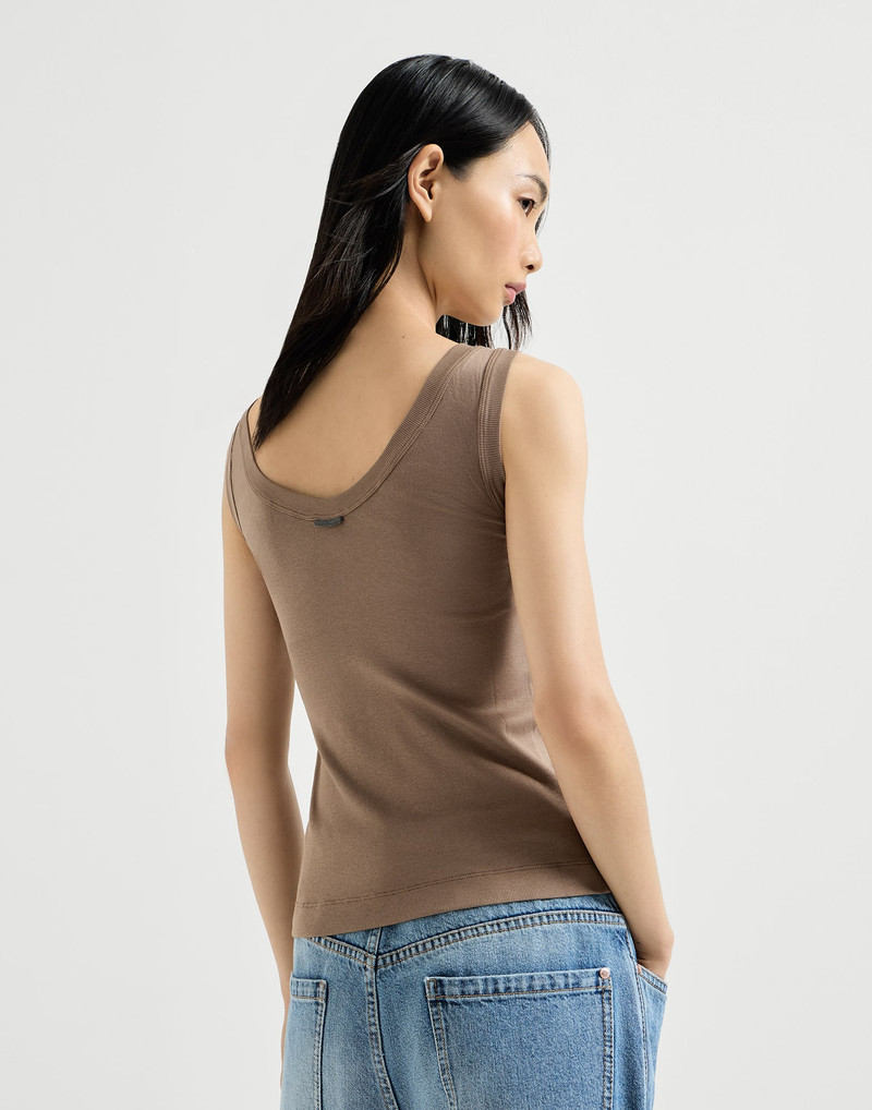 Stretch cotton ribbed jersey top with monili 3