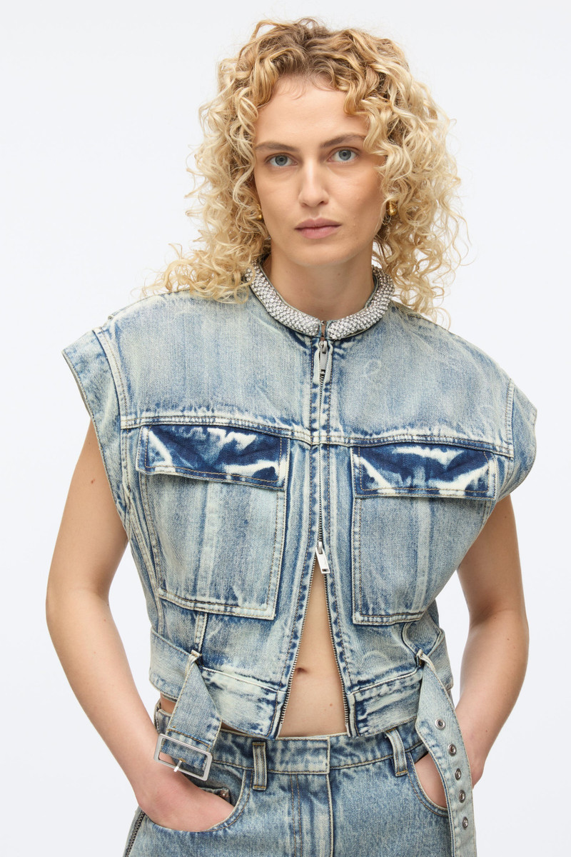 Denim Vest with Crystal Necklace 5