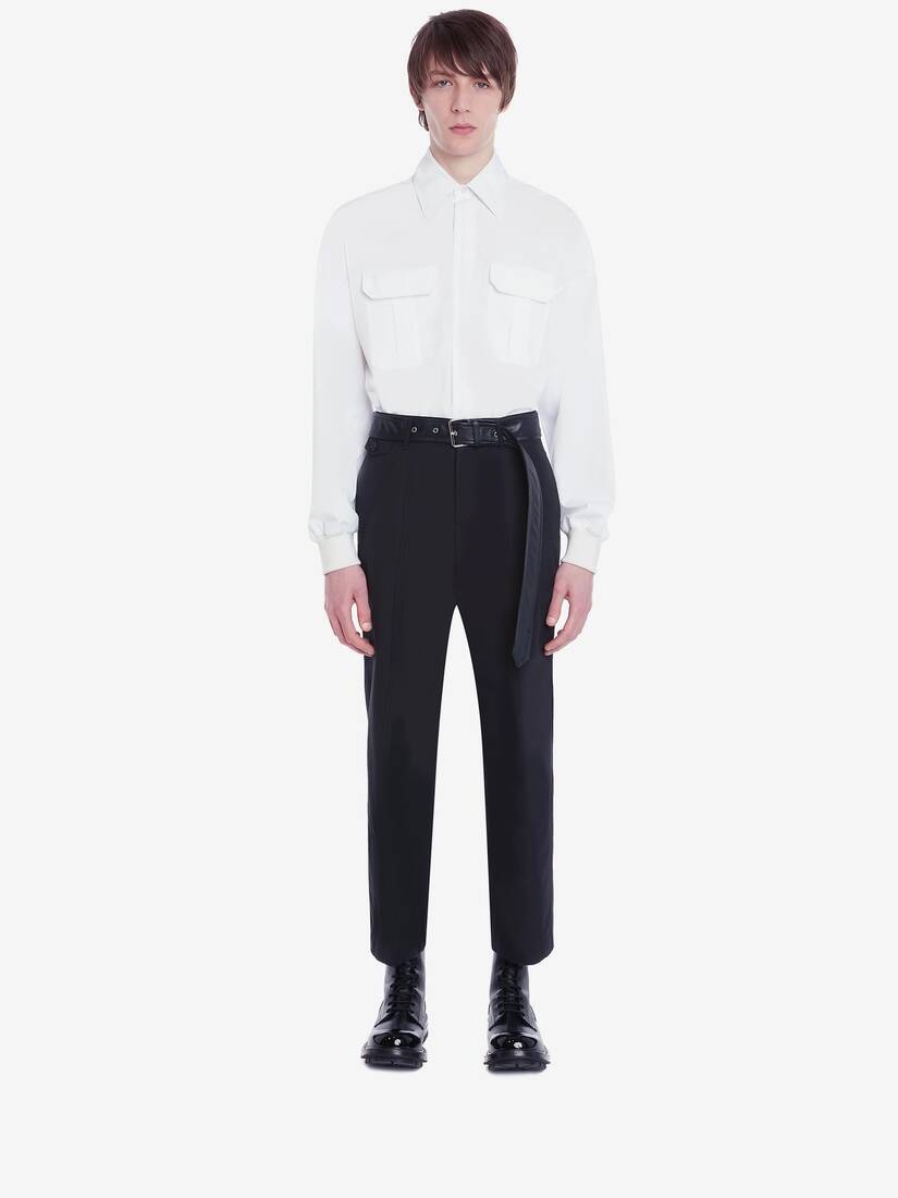 Dropped Shoulder Poplin Military Shirt in White - 2