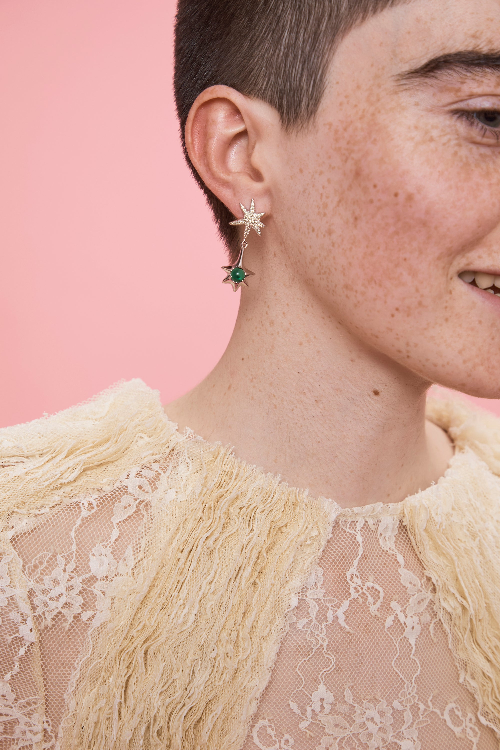 OLIVINE STAR DROP EARRING - 2