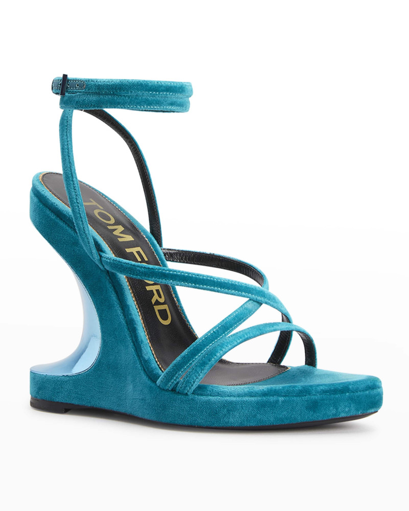 Velvet Ankle-Strap Wedge Sandals 3
