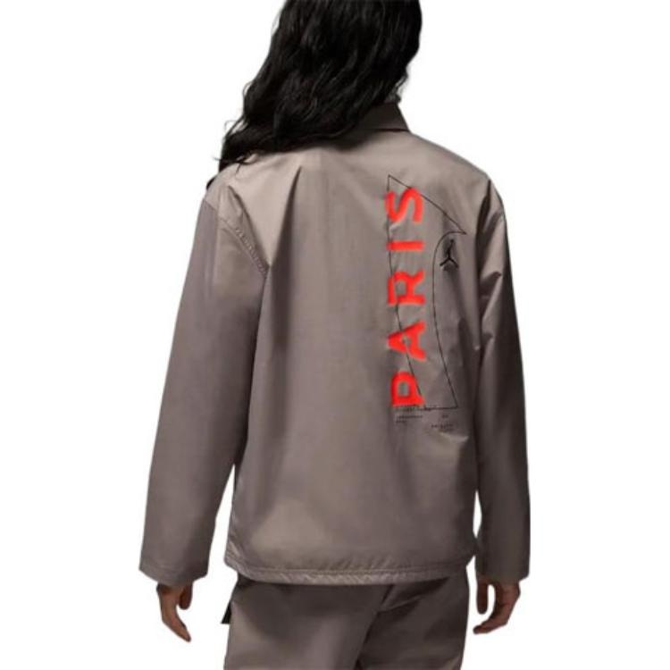 Men's Air Jordan x Paris Saint-Germain Series Alphabet Printing Logo Label Big Pocket Jacket Brown D - 4