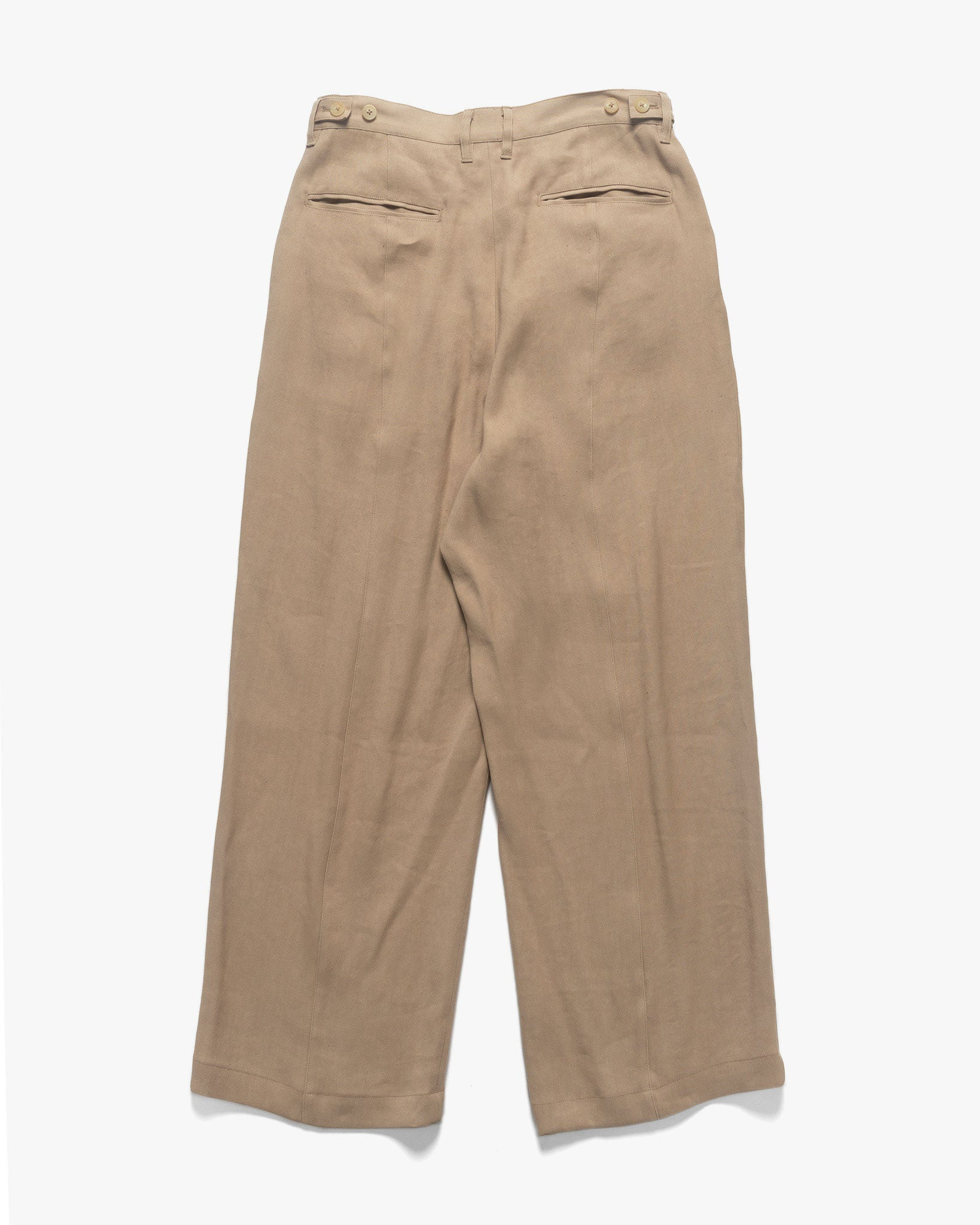 Linen Acetate Front Gather Wide Trousers Beige - 5