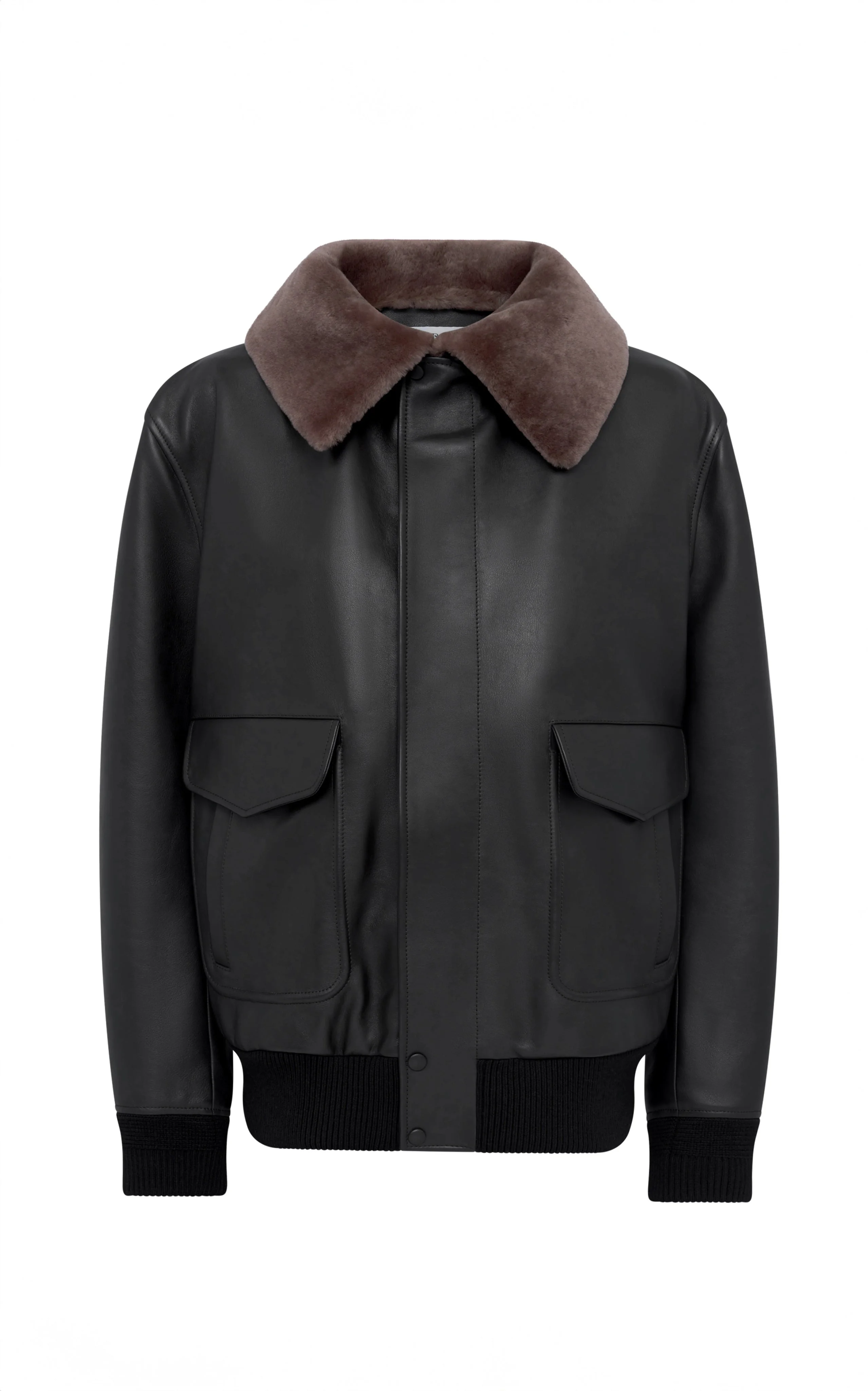 Grant Bomber Jacket in Black Leather with Shearling Collar - 1