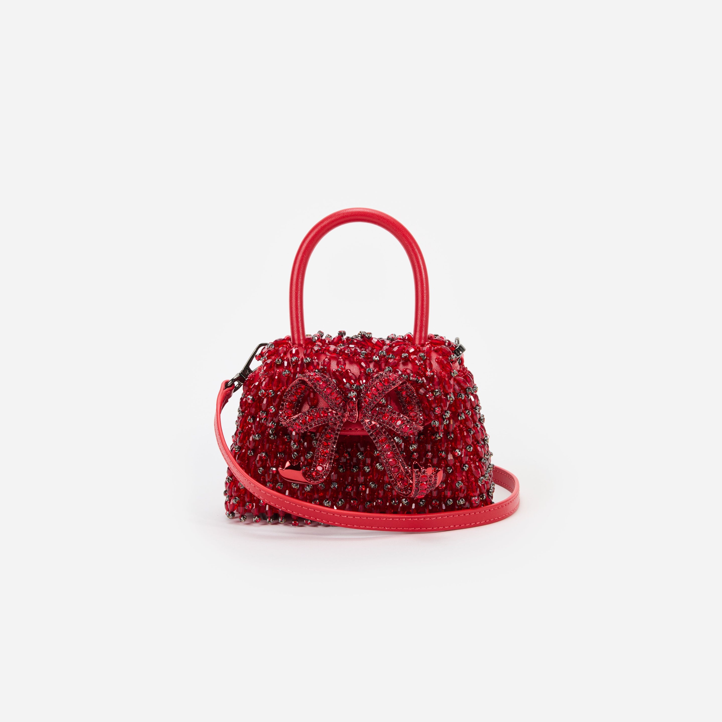 Red Embellished Micro Bow Bag - 4