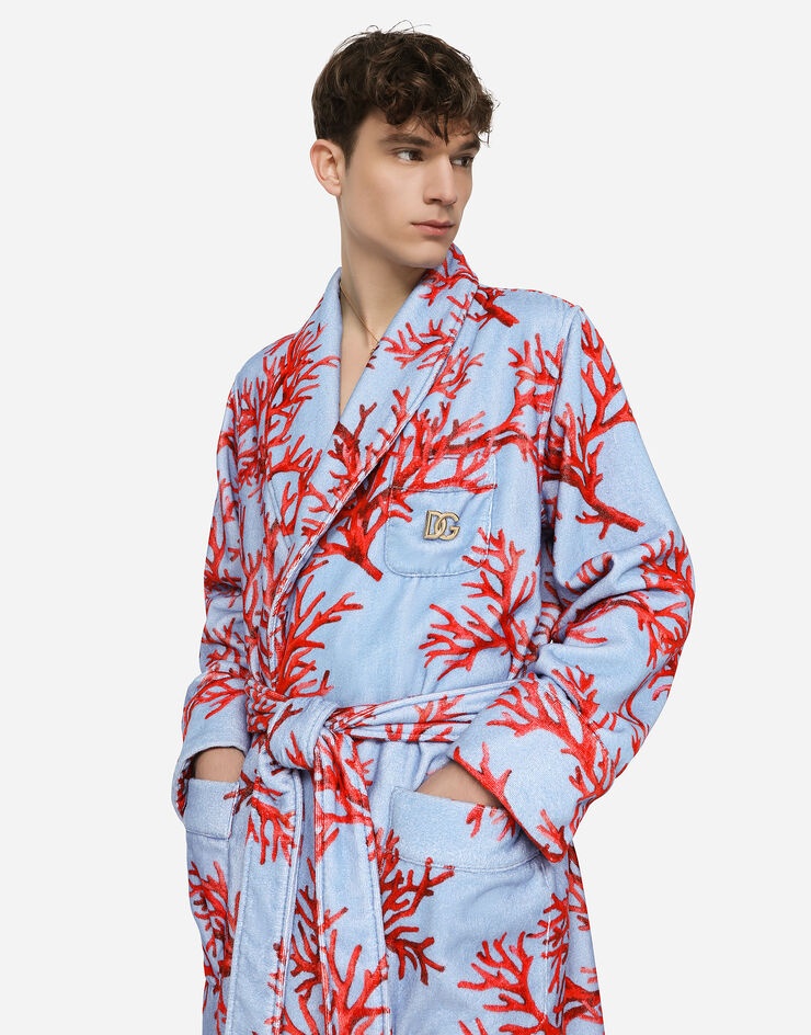 Coral-print cotton bathrobe - 4
