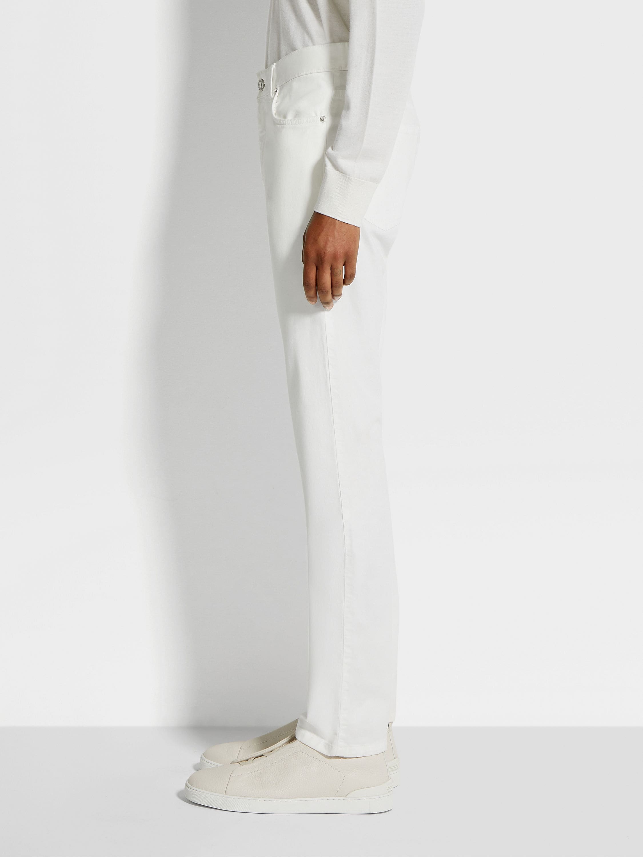 WHITE STRETCH COTTON ROCCIA JEANS - 3