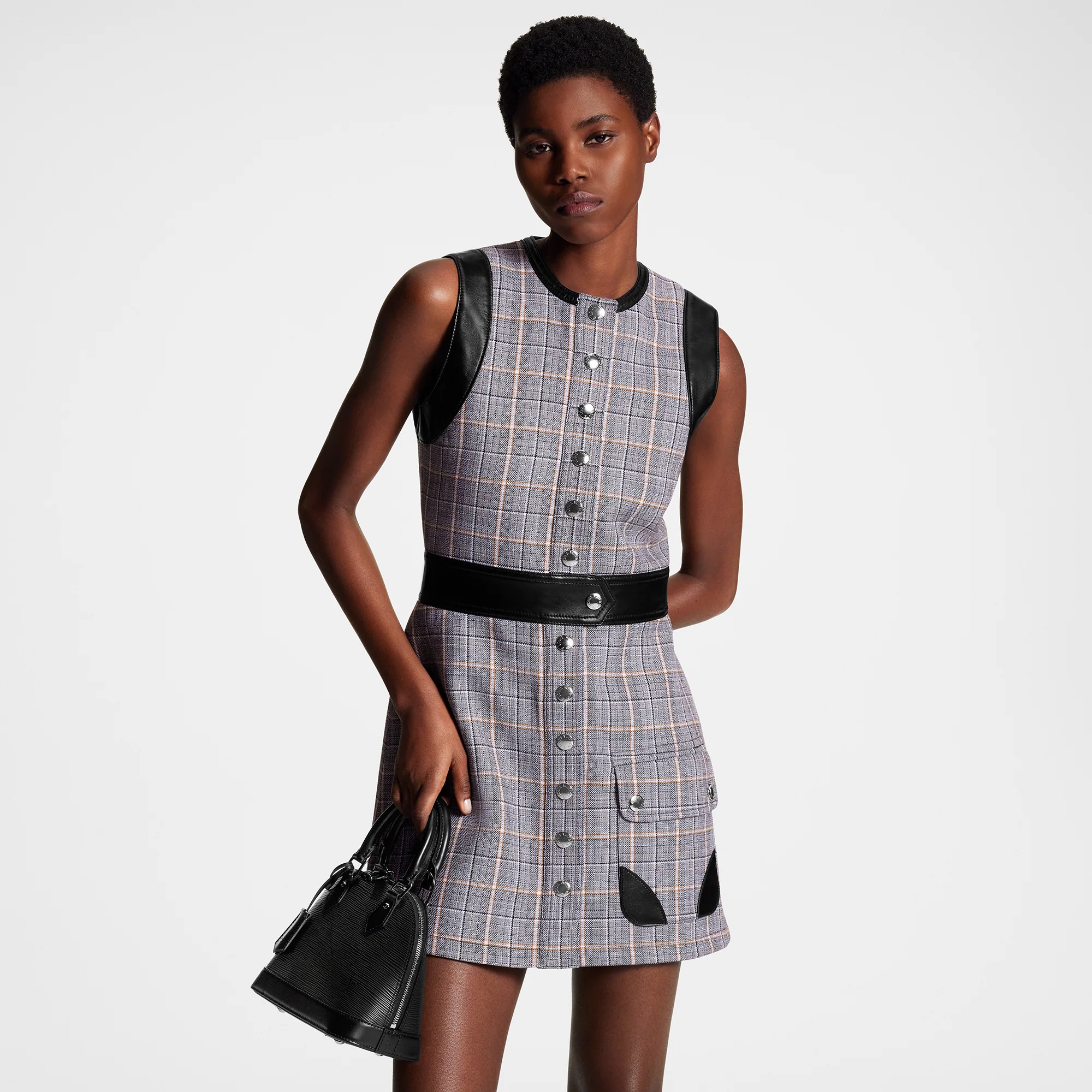 Leather Accent Check Dress - 5