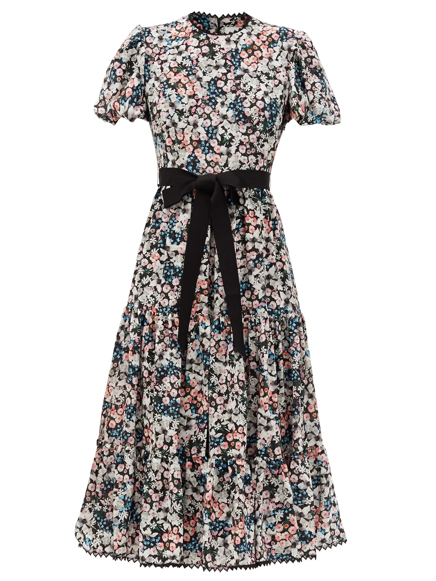 Ginerva Meadow Park-print belted silk midi dress - 1