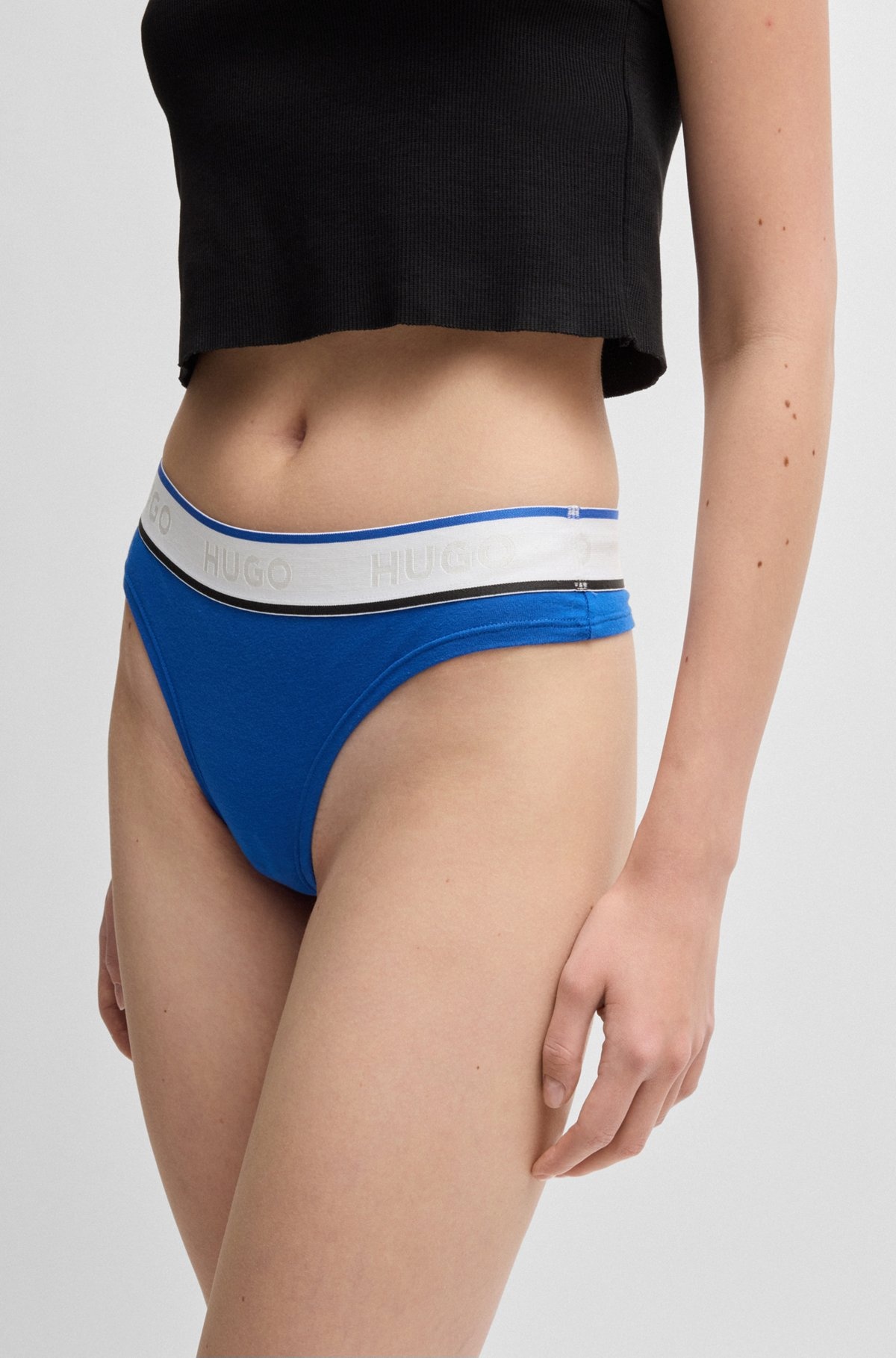 STRETCH-COTTON THONG BRIEFS WITH LOGO WAISTBAND - 3