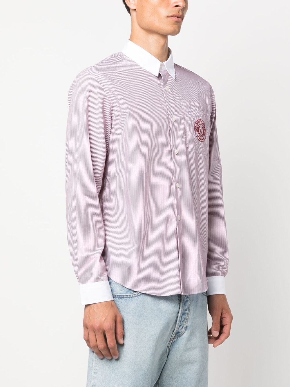 logo-embroidered striped cotton shirt - 4