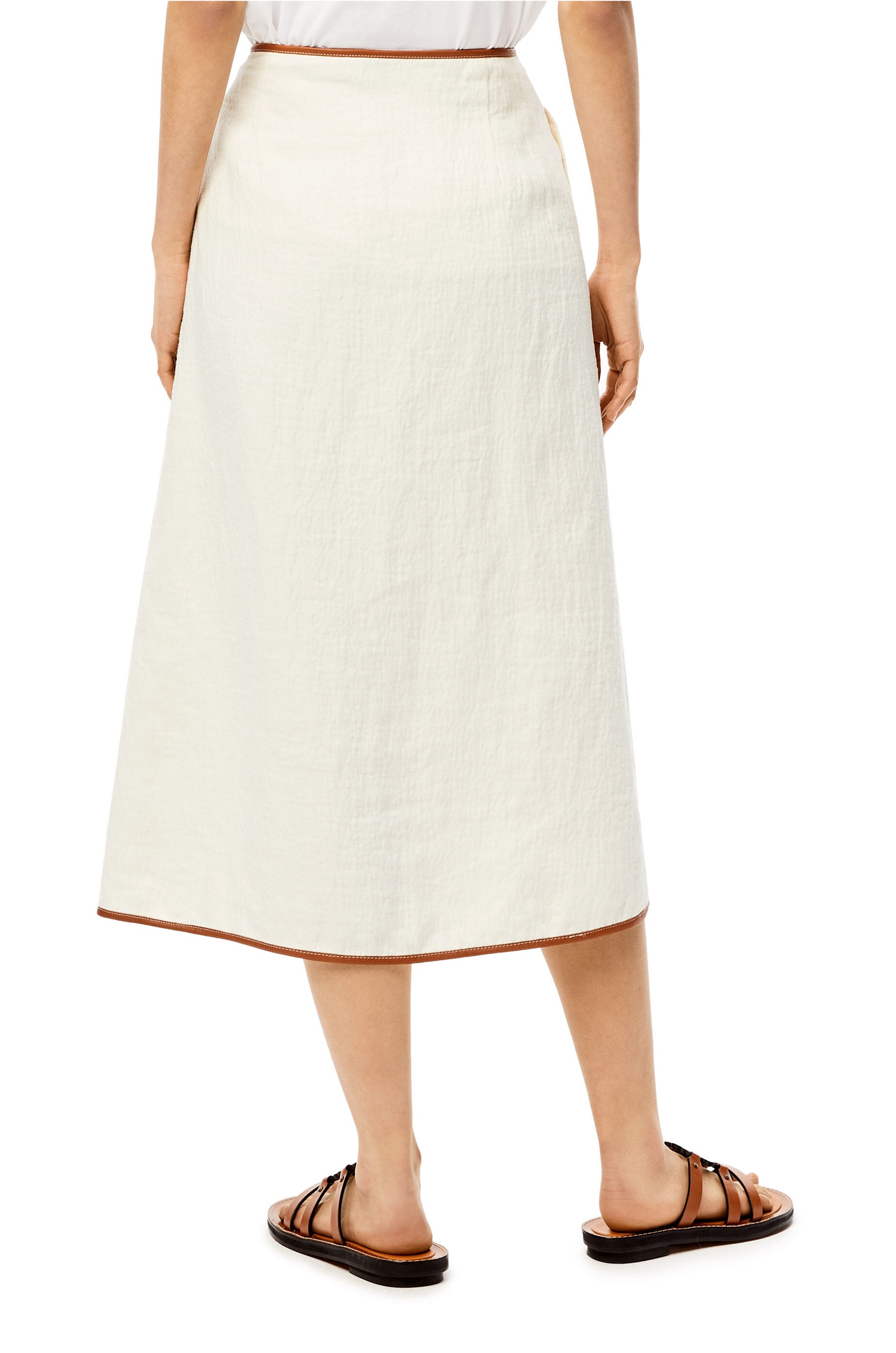 Stripe wrap midi skirt in linen and cotton - 4