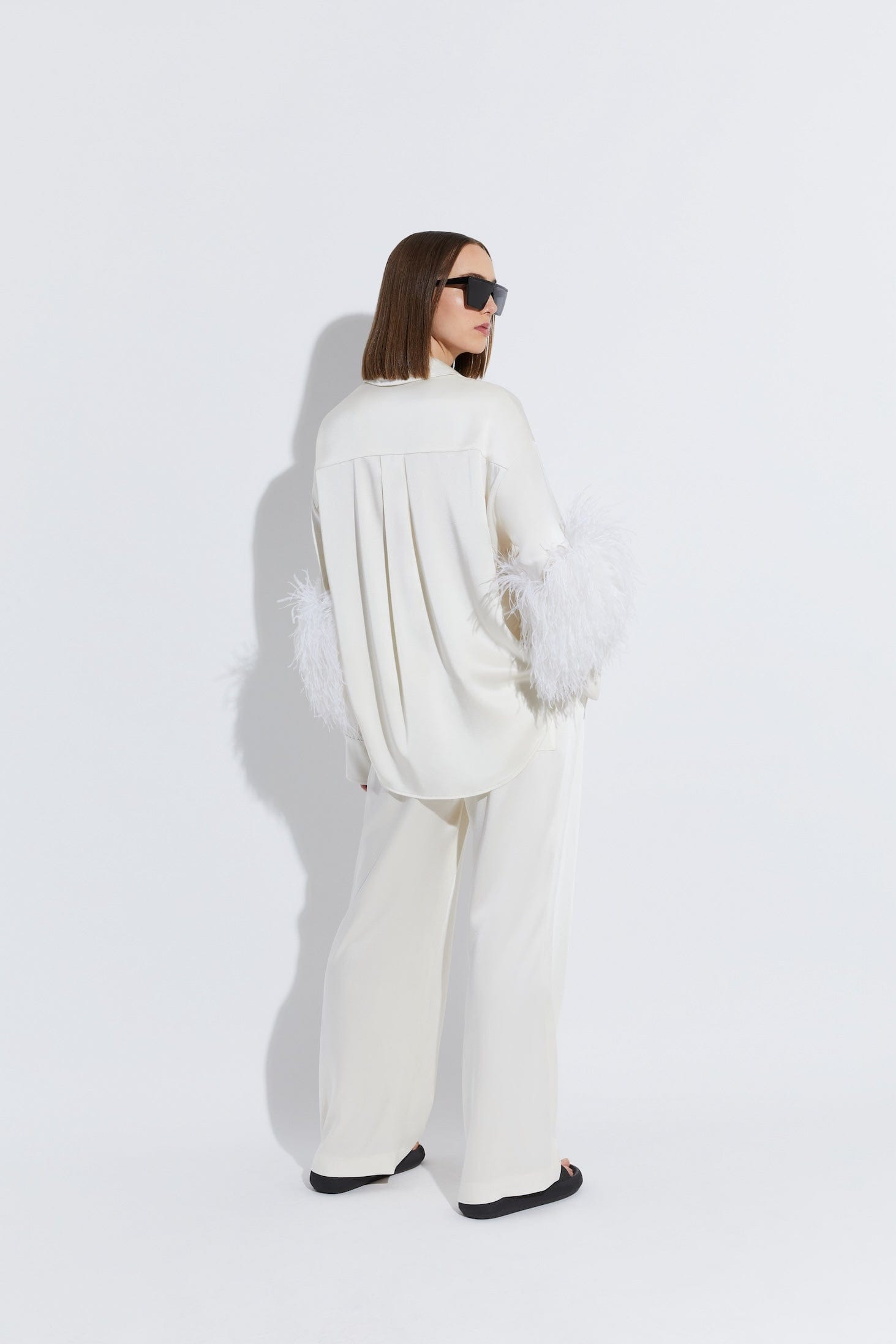 Satin Button Down With Feathers - 3