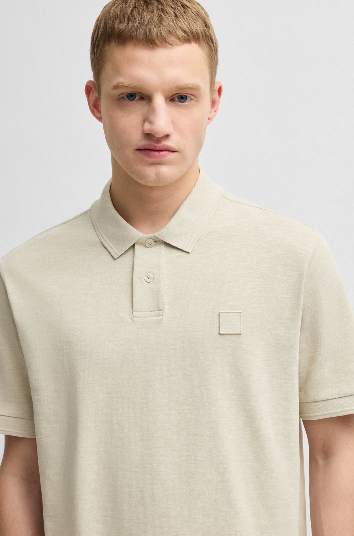 SLUB COTTON-LINEN POLO SHIRT WITH LOGO BADGE - 3