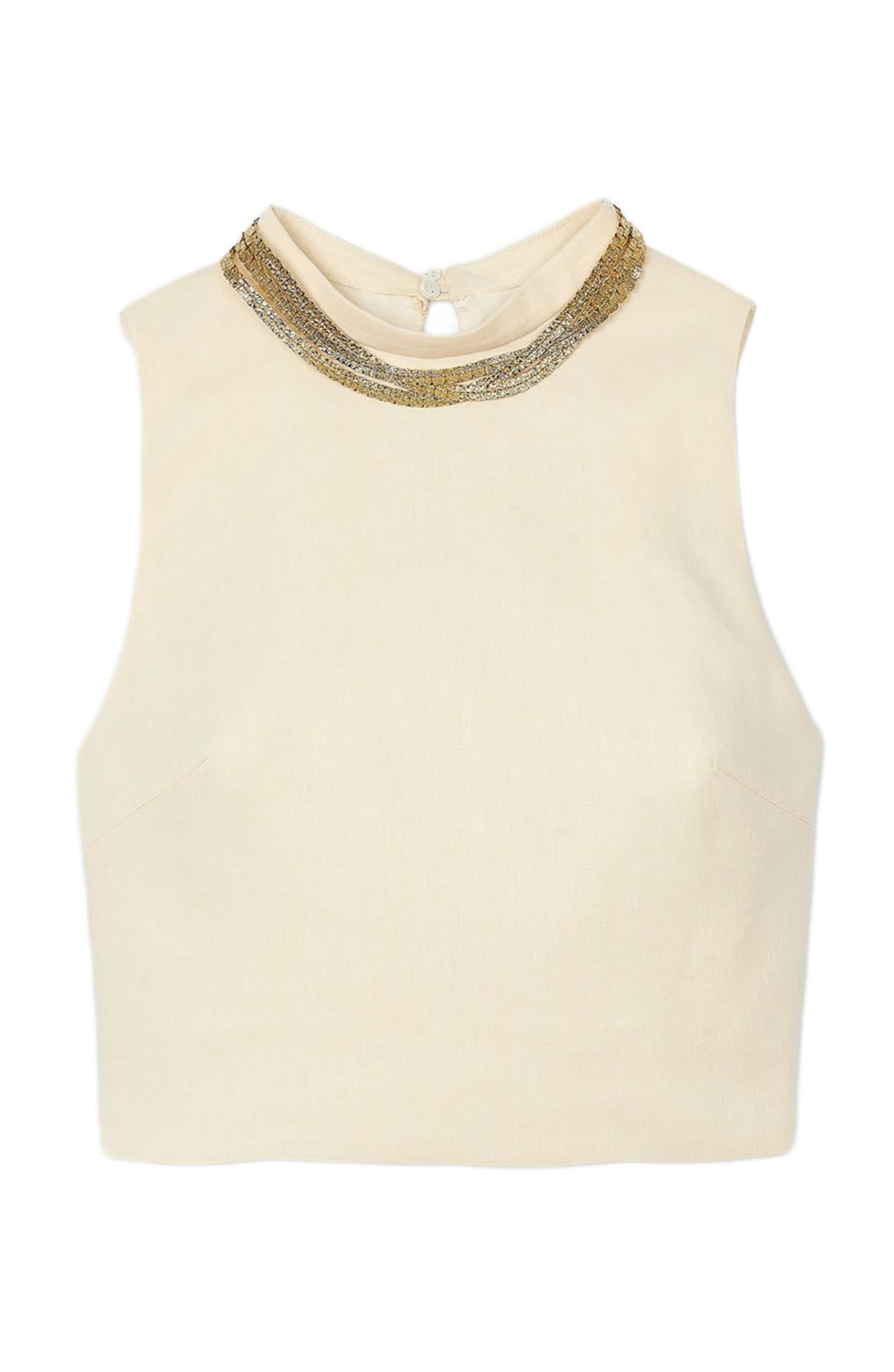 SANDRO Knit crop top with necklace in Ecru at Nordstrom - 5
