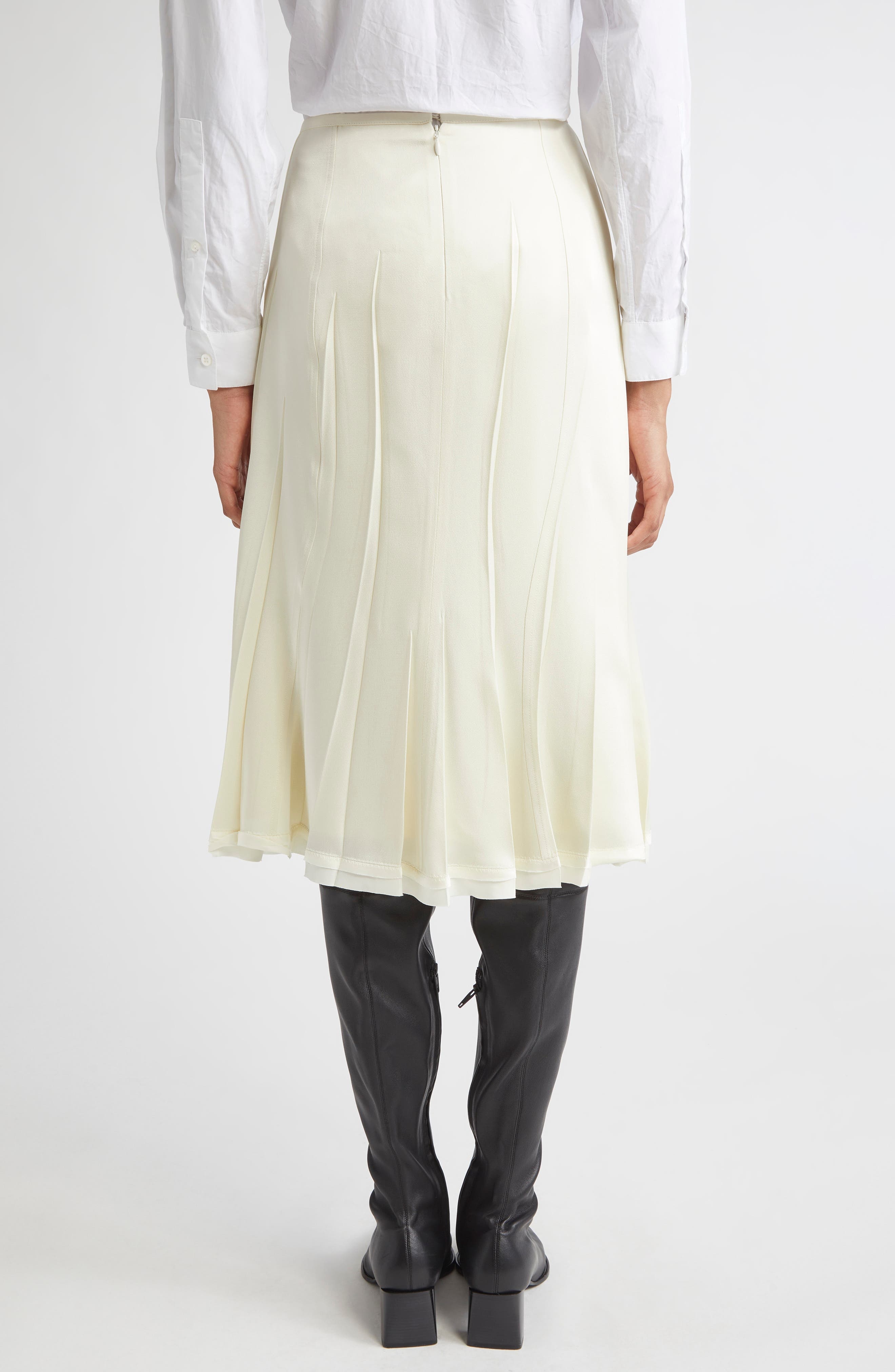 Jil Sander Envers Pleat Detail Raw Hem Satin Skirt in Cornsilk at Nordstrom - 3