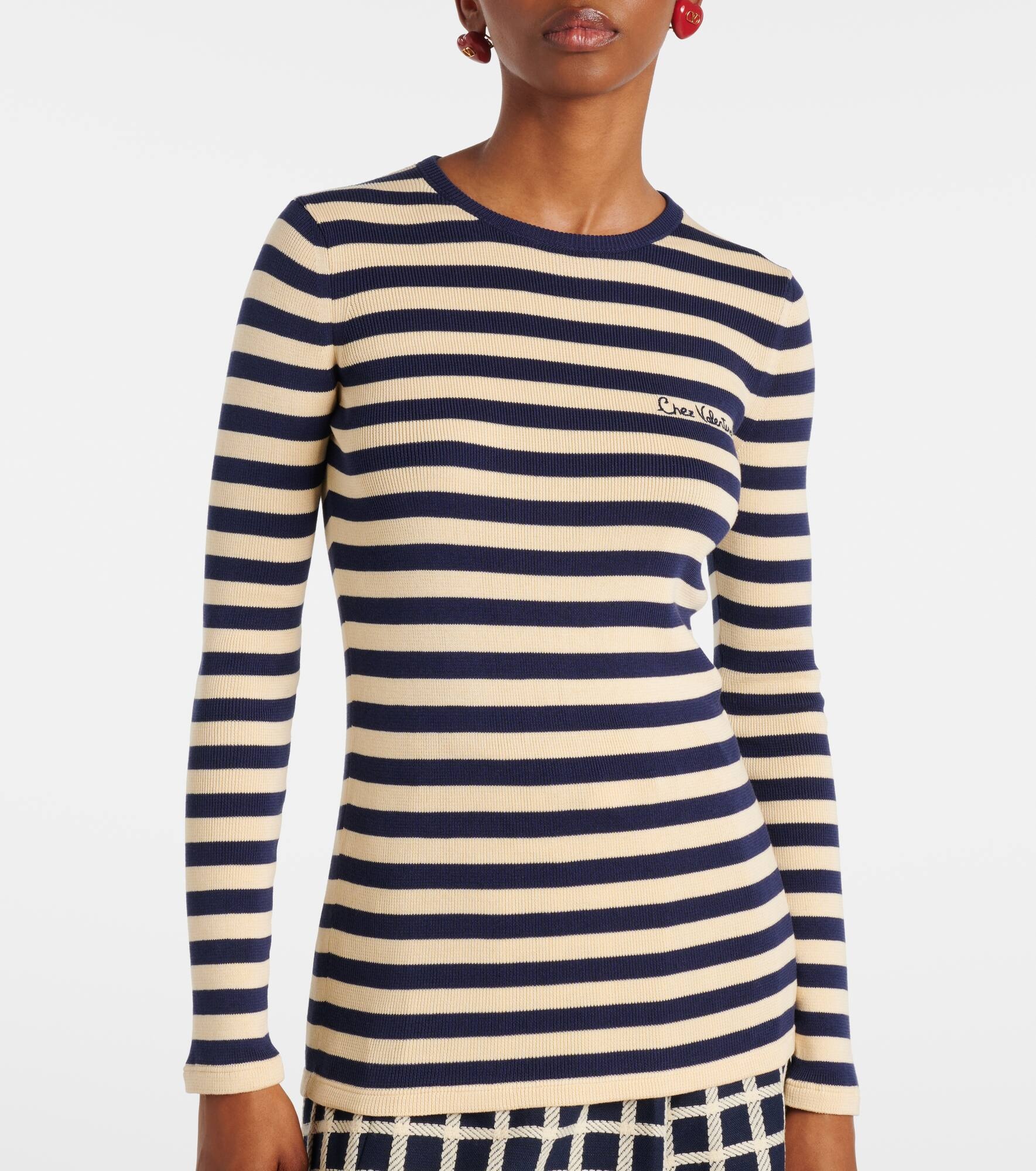 Striped ribbed-knit cotton sweater - 6