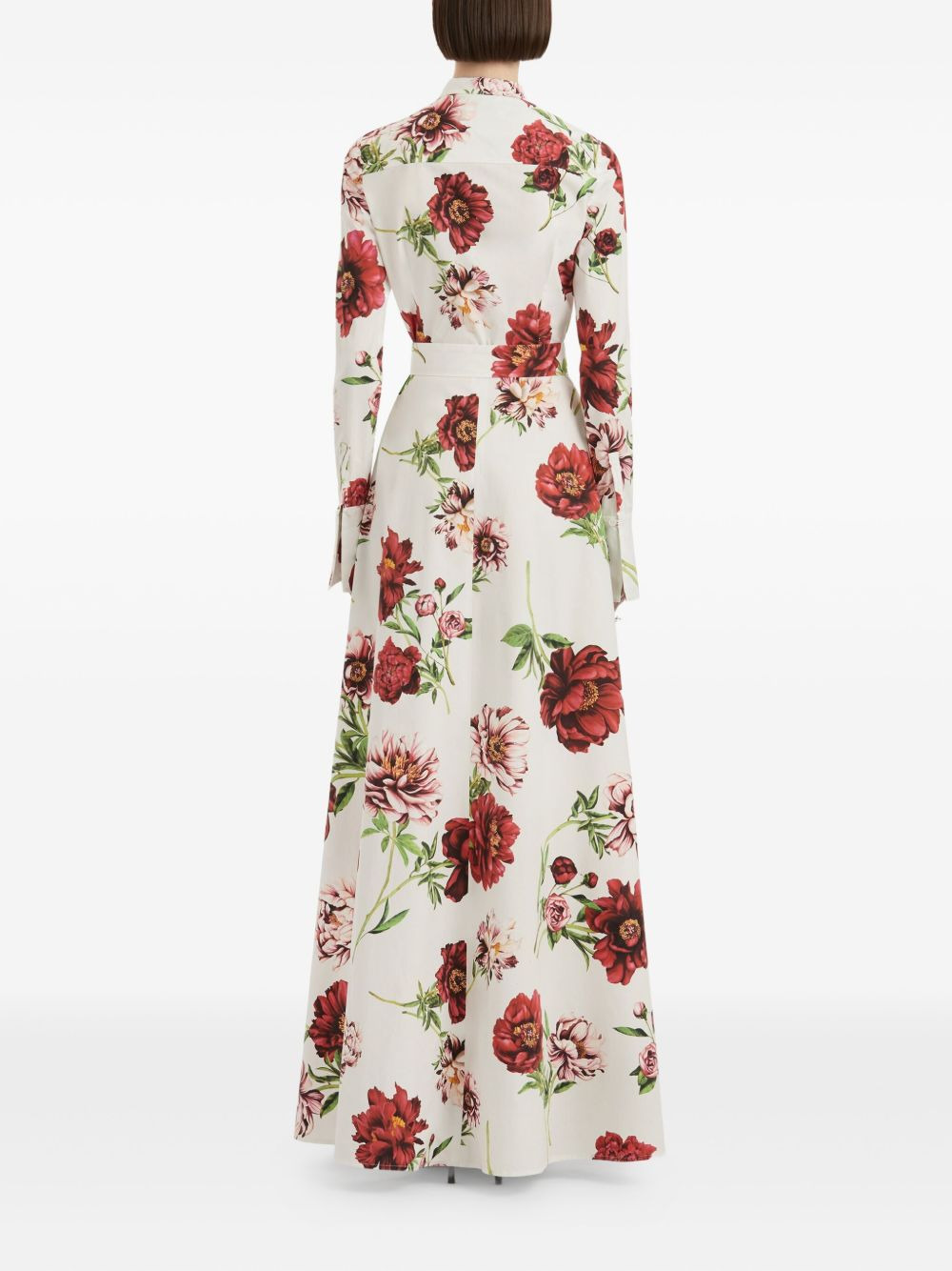 peony-print belted shirt maxi dress - 4
