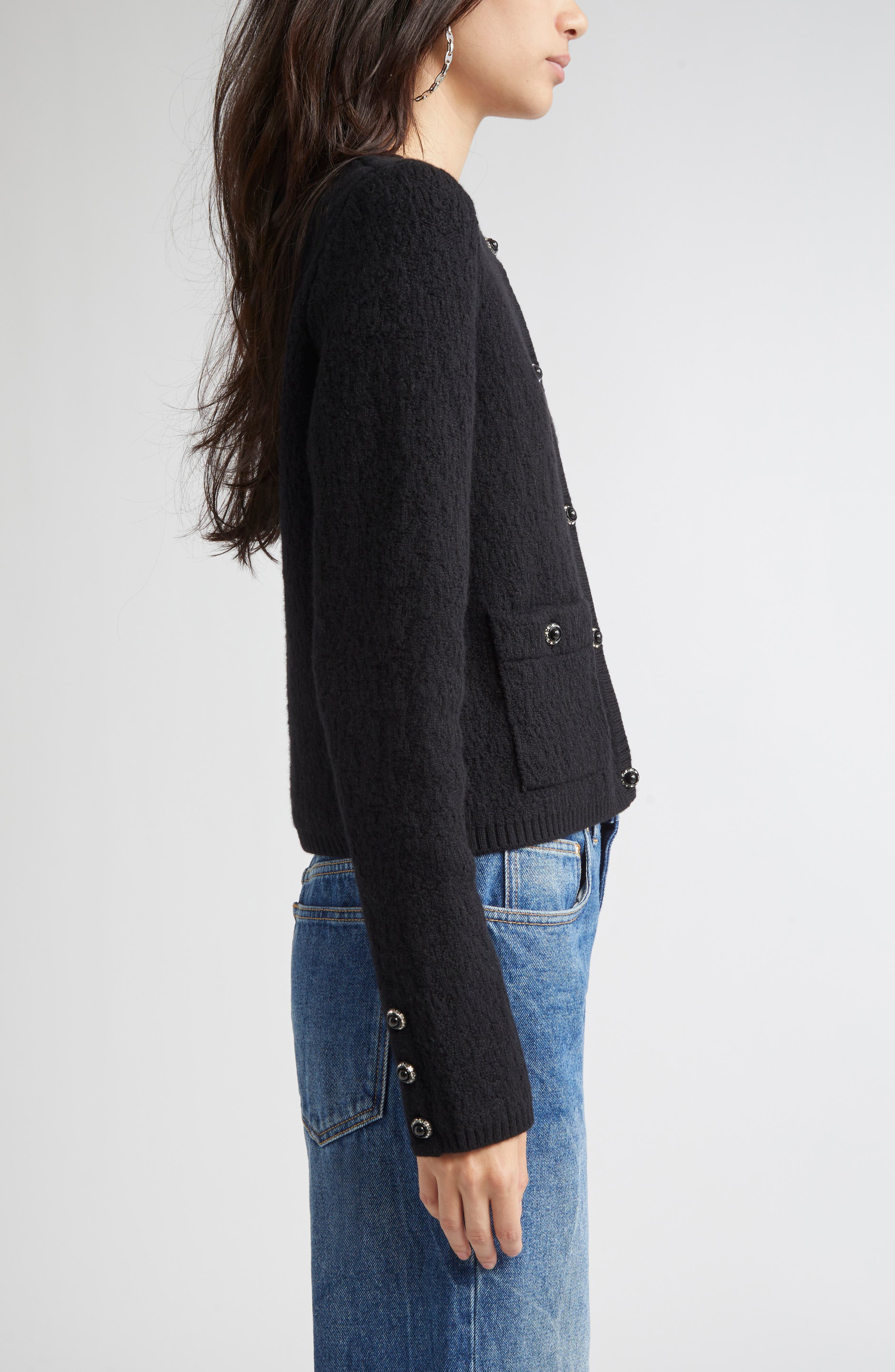 Rabanne Wool Blend Cardigan in Black at Nordstrom - 4
