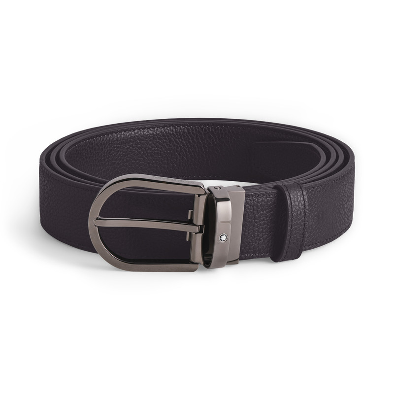 HORSESHOE BUCKLE NIGHT BLUE/BLACK 35MM REVERSIBLE LEATHER BELT - 1