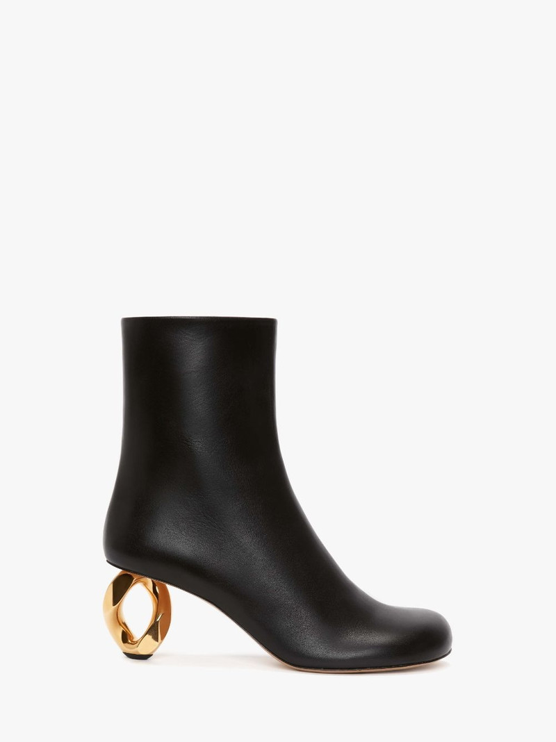 CHAIN HEEL LEATHER ANKLE BOOTS 1
