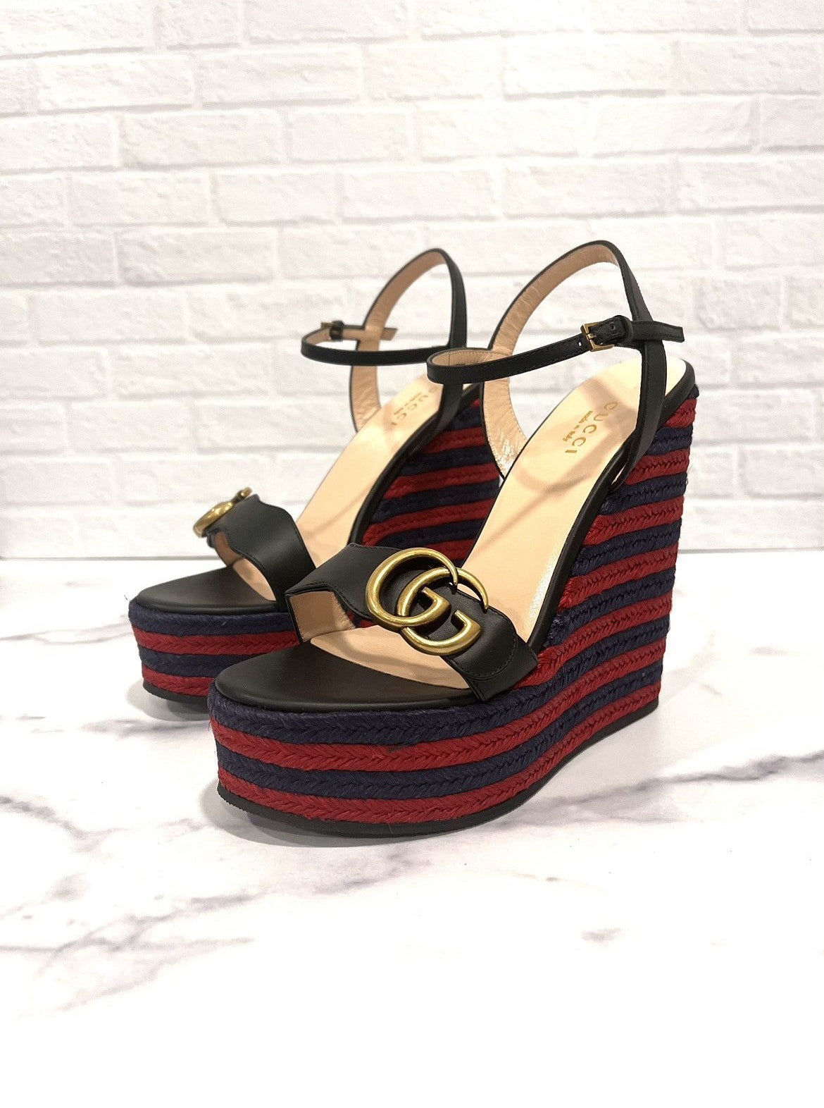 Gucci Marmont Double G Leather Espadrille Platform Sandals - 3