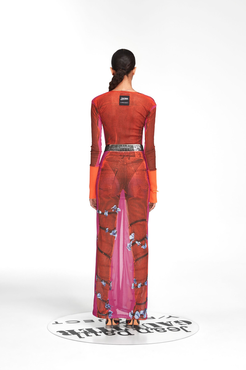 Trompe L'Oeil Denim Flower Maxi Skirt 3