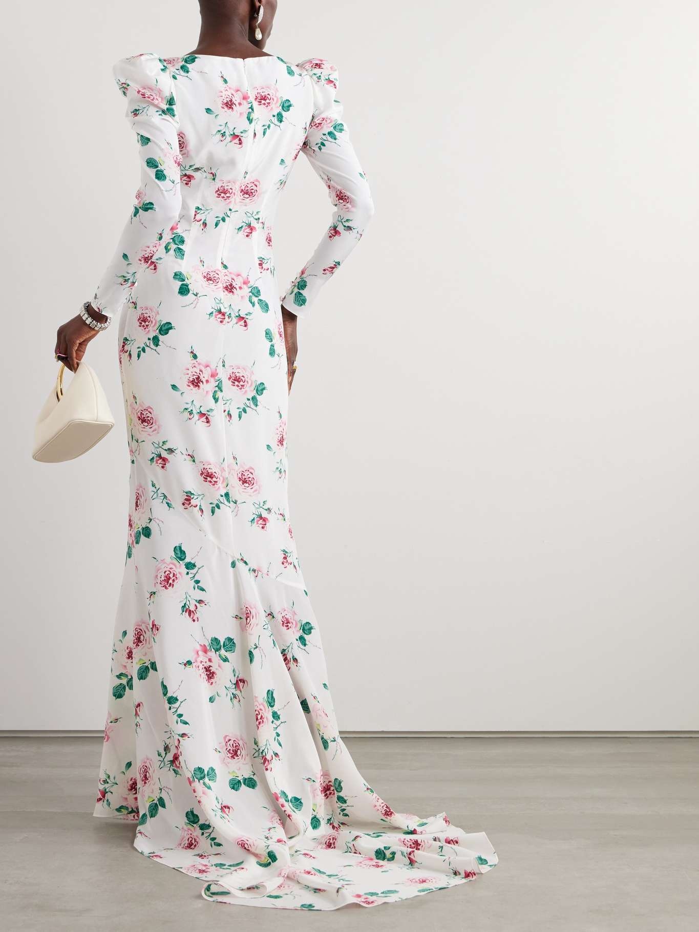 Ruffled floral-print silk-crepe de chine gown - 3