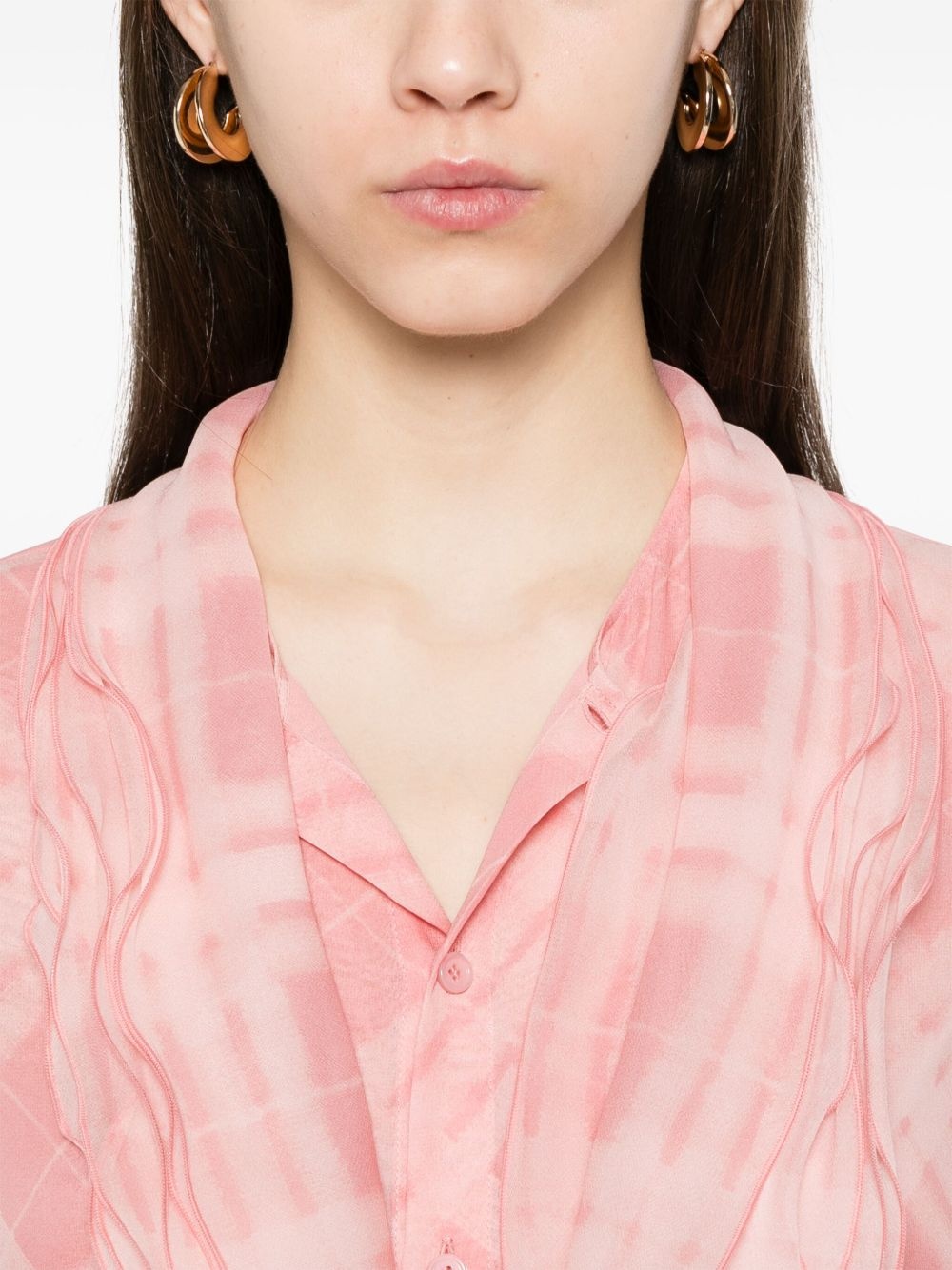 check-pattern silk blouse - 5