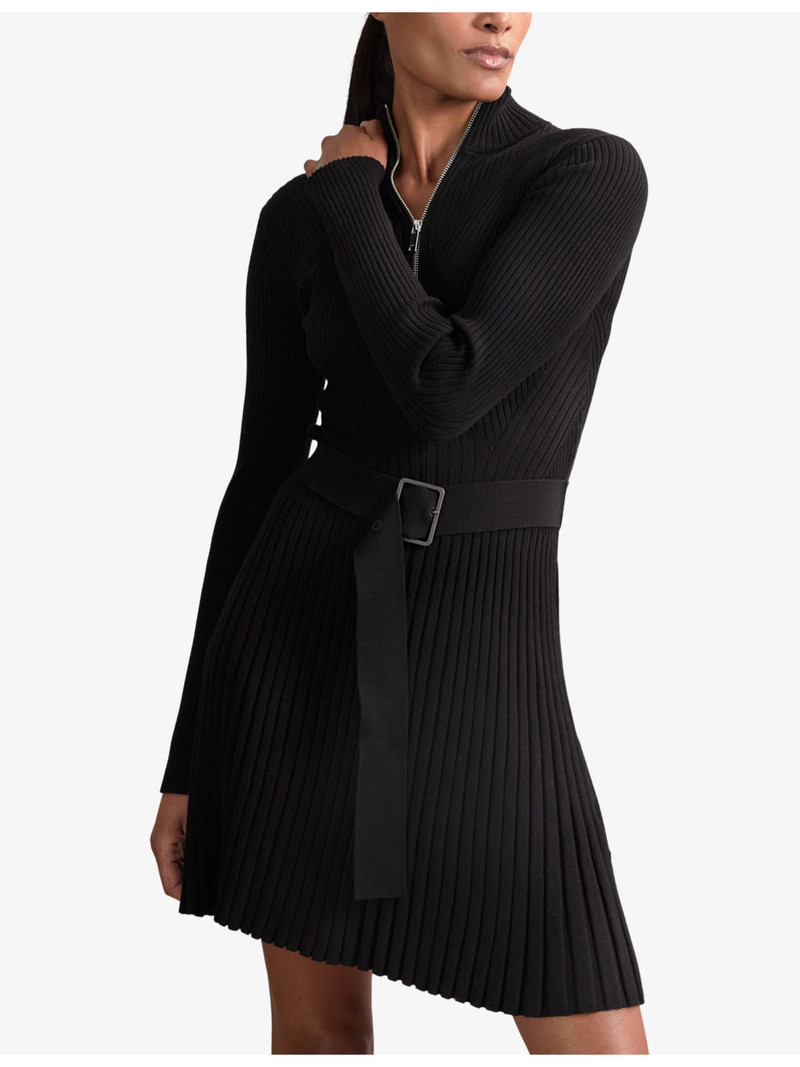 REISS Vienna Zip-Neck Flippy-Hem Stretch-Knit Mini Dress outlook