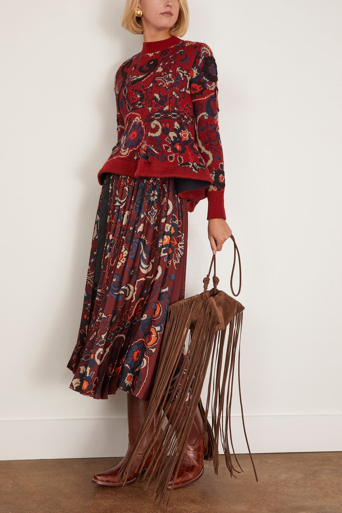 Floral Print Skirt in Bordeaux - 2