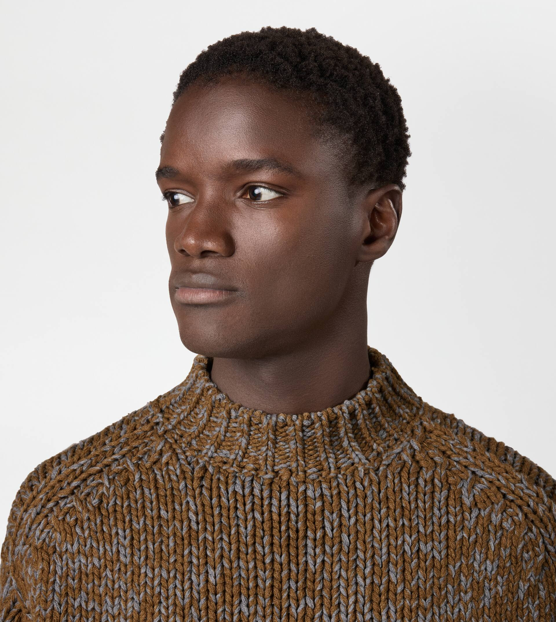 CASHMERE BLEND MOULINÉ ROUND-NECK PULLOVER - YELLOW - 5
