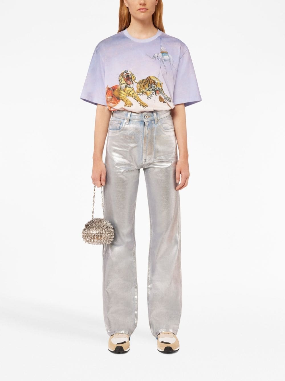 metallic-finish straight-leg trousers - 3