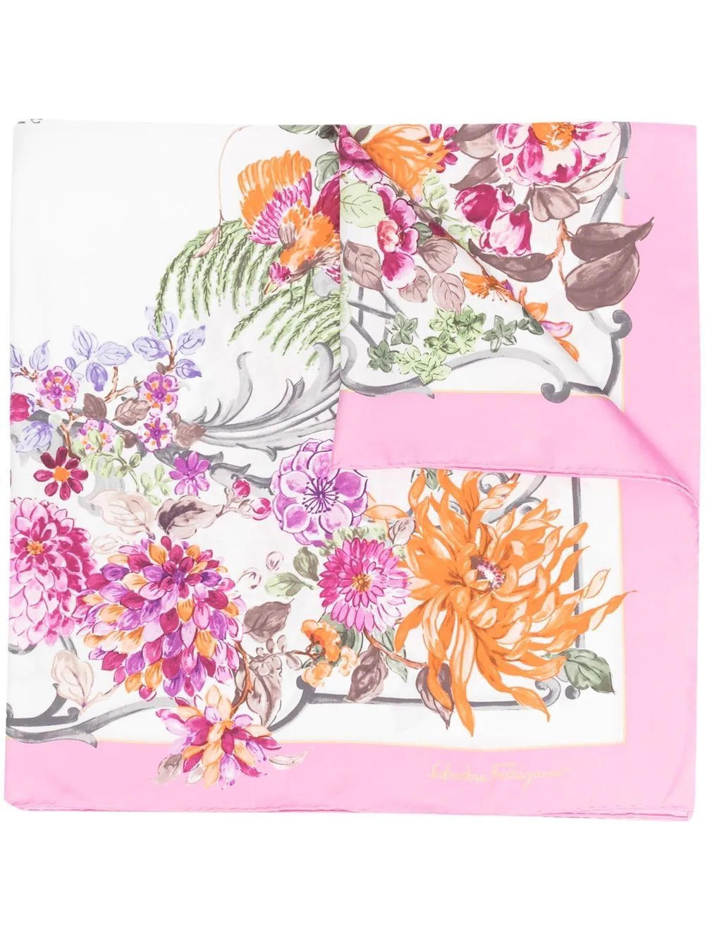 floral-print silk scarf - 1