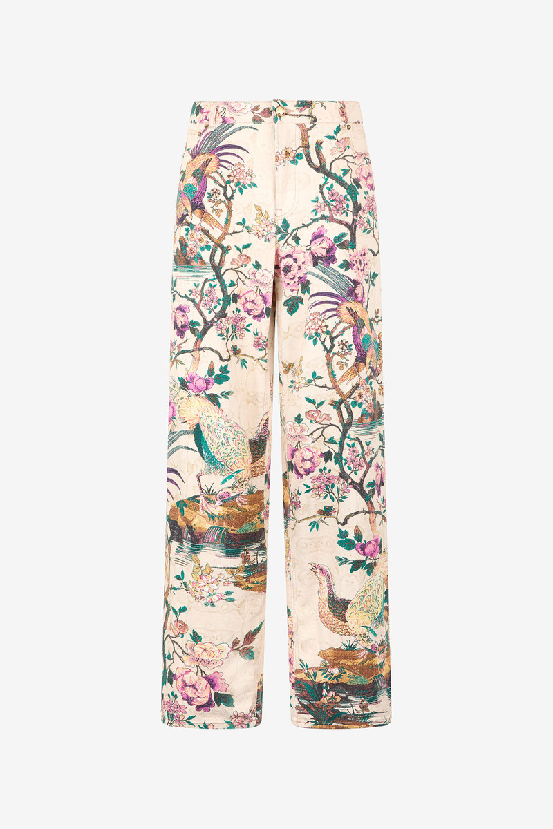 Jeans With Oriental Bird Print 1