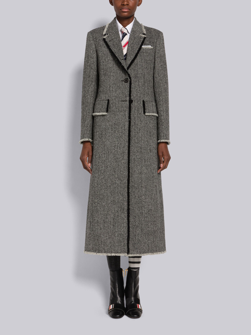 Herringbone Harris Tweed Frayed Back Tab Overcoat 1