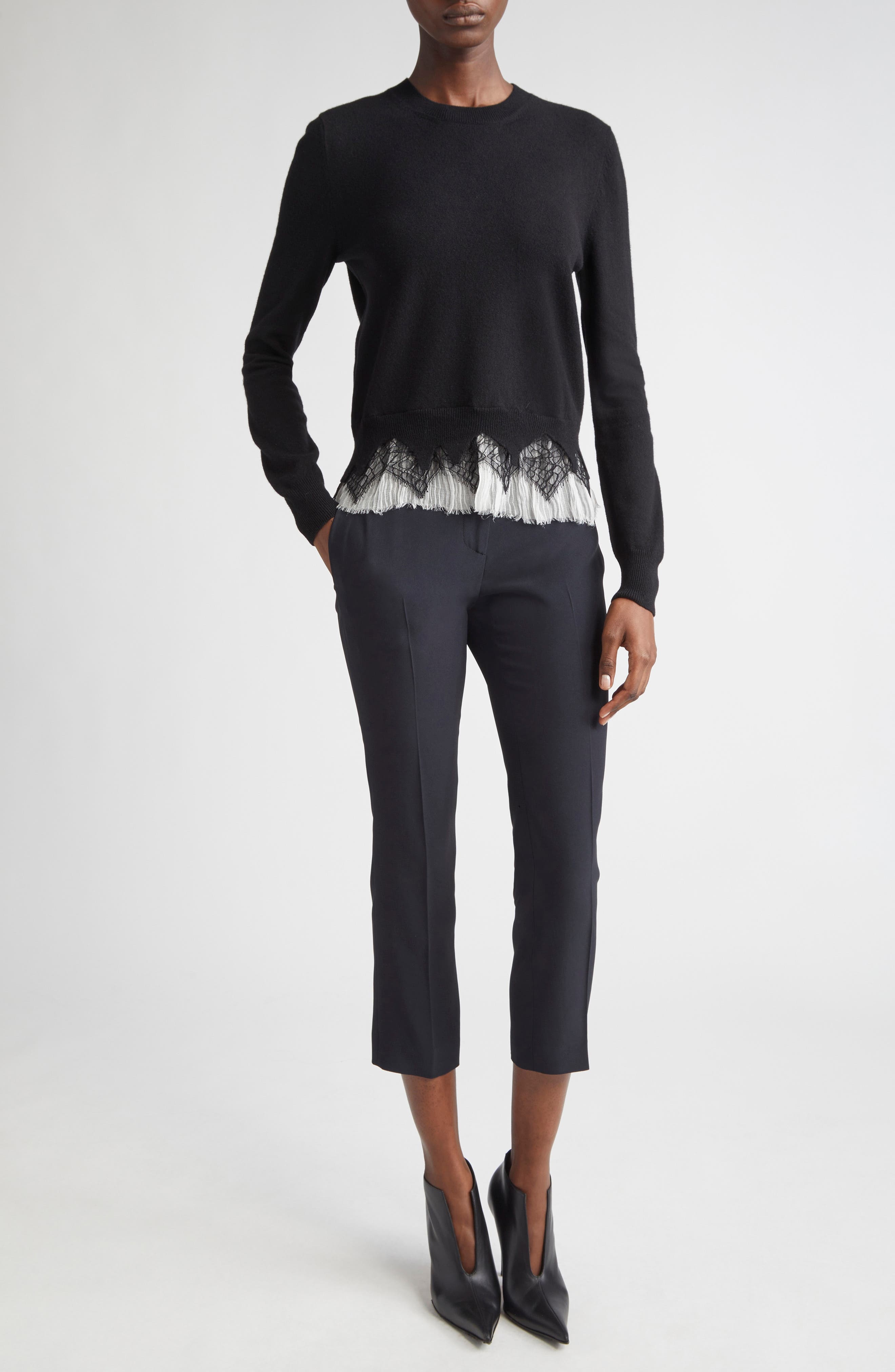 McQueen Cobweb Lace Wool & Cashmere Sweater in Black at Nordstrom - 2
