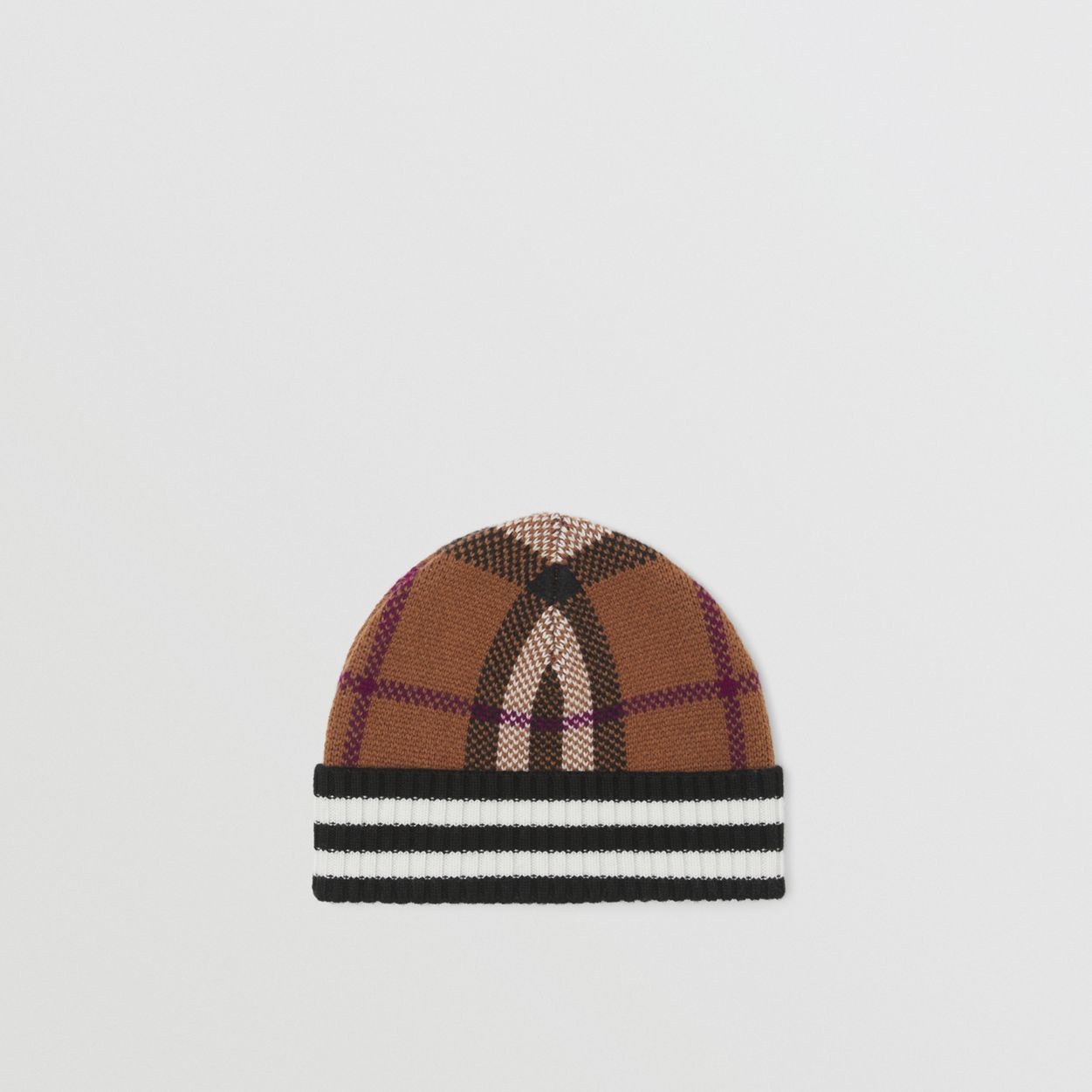 Stripe Detail Check Cashmere Beanie - 1
