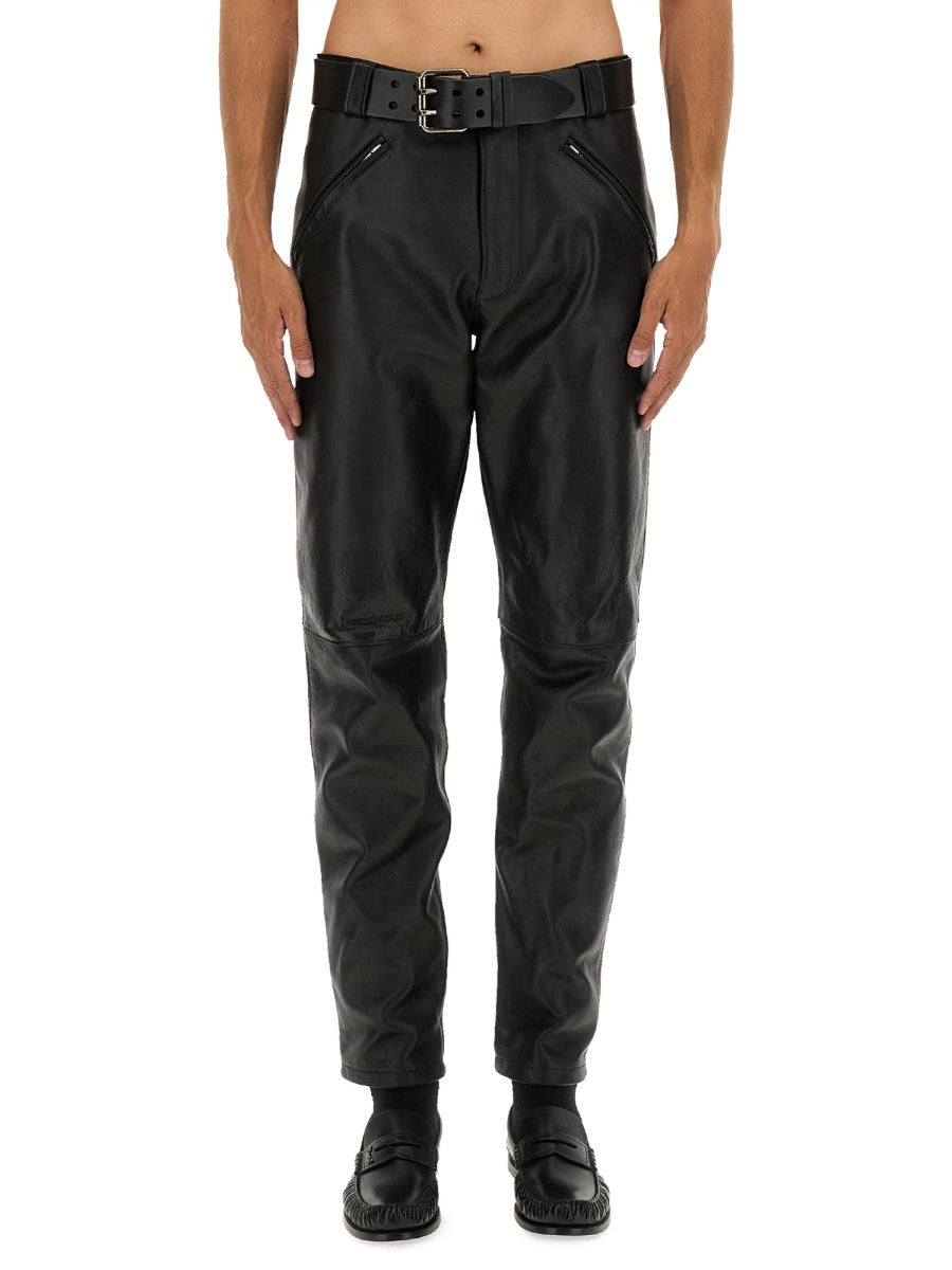 Saint Laurent Men Leather Pants With Belt - 1